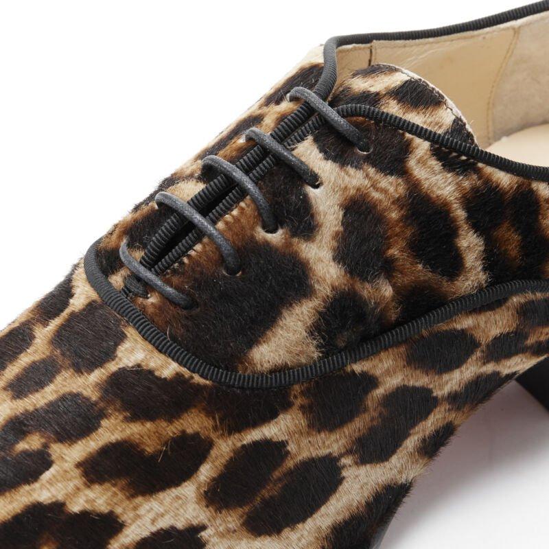 CHRISTIAN LOUBOUTIN Zazou Flat Pony marrone stampa leopardata oxford brogue EU35 in vendita 3