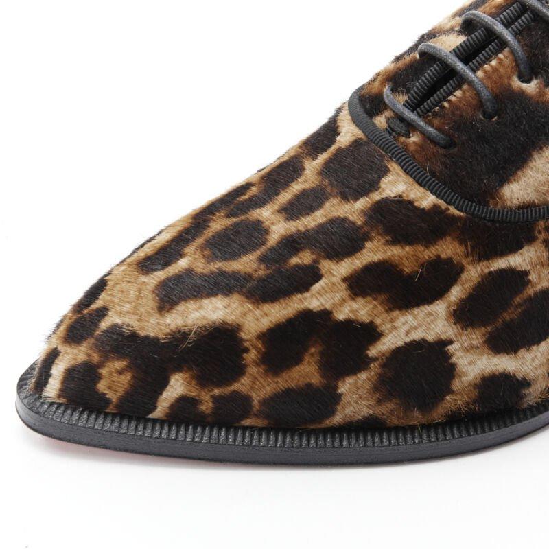 CHRISTIAN LOUBOUTIN Zazou Flat Pony brown leopard print oxford brogue EU35 4