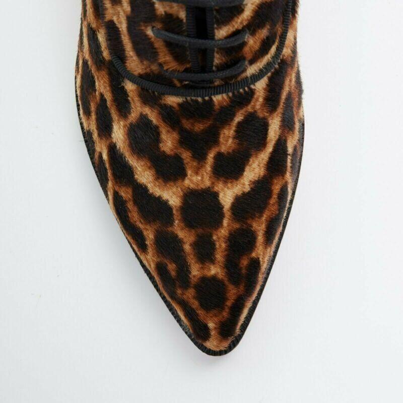 CHRISTIAN LOUBOUTIN Zazou leopard print calfksin point toe laced brogue EU36 2