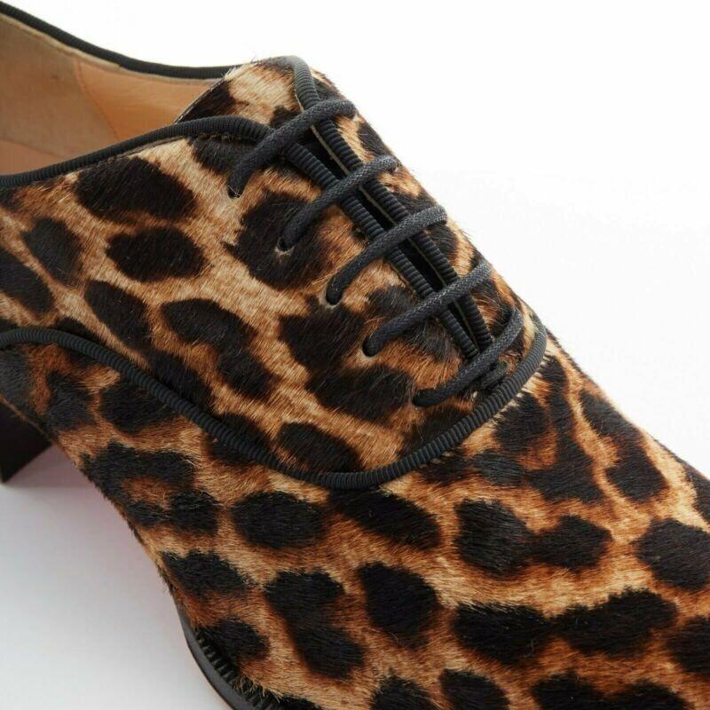 CHRISTIAN LOUBOUTIN Zazou leopard print calfksin point toe laced brogue EU36 4