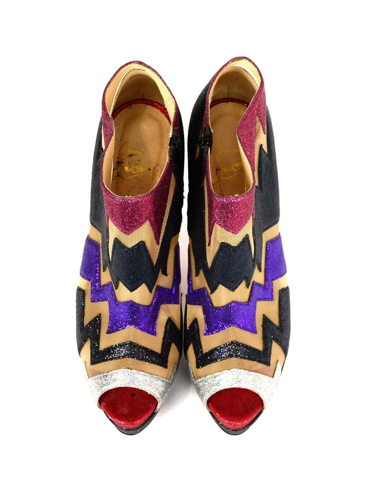 Christian Louboutin ZIGGY 150 Multi-color Glitter Platform Booties sz ...