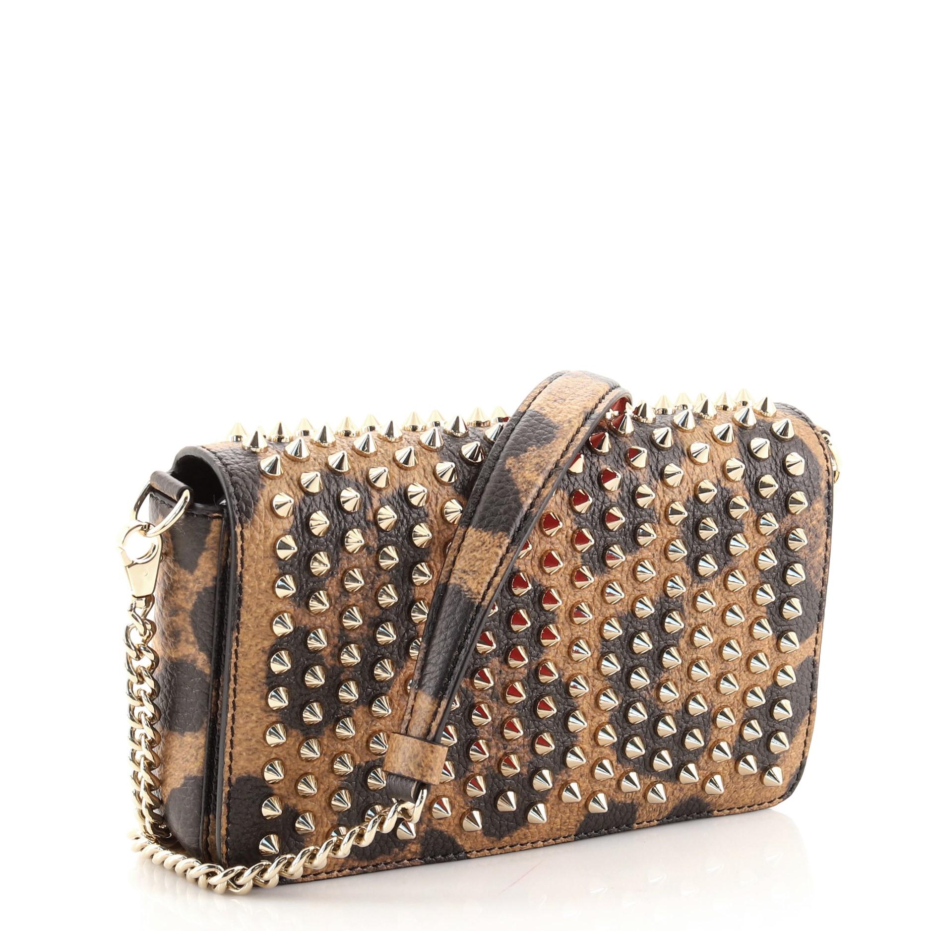 Brown Christian Louboutin Zoomi Clutch Spiked Leather
