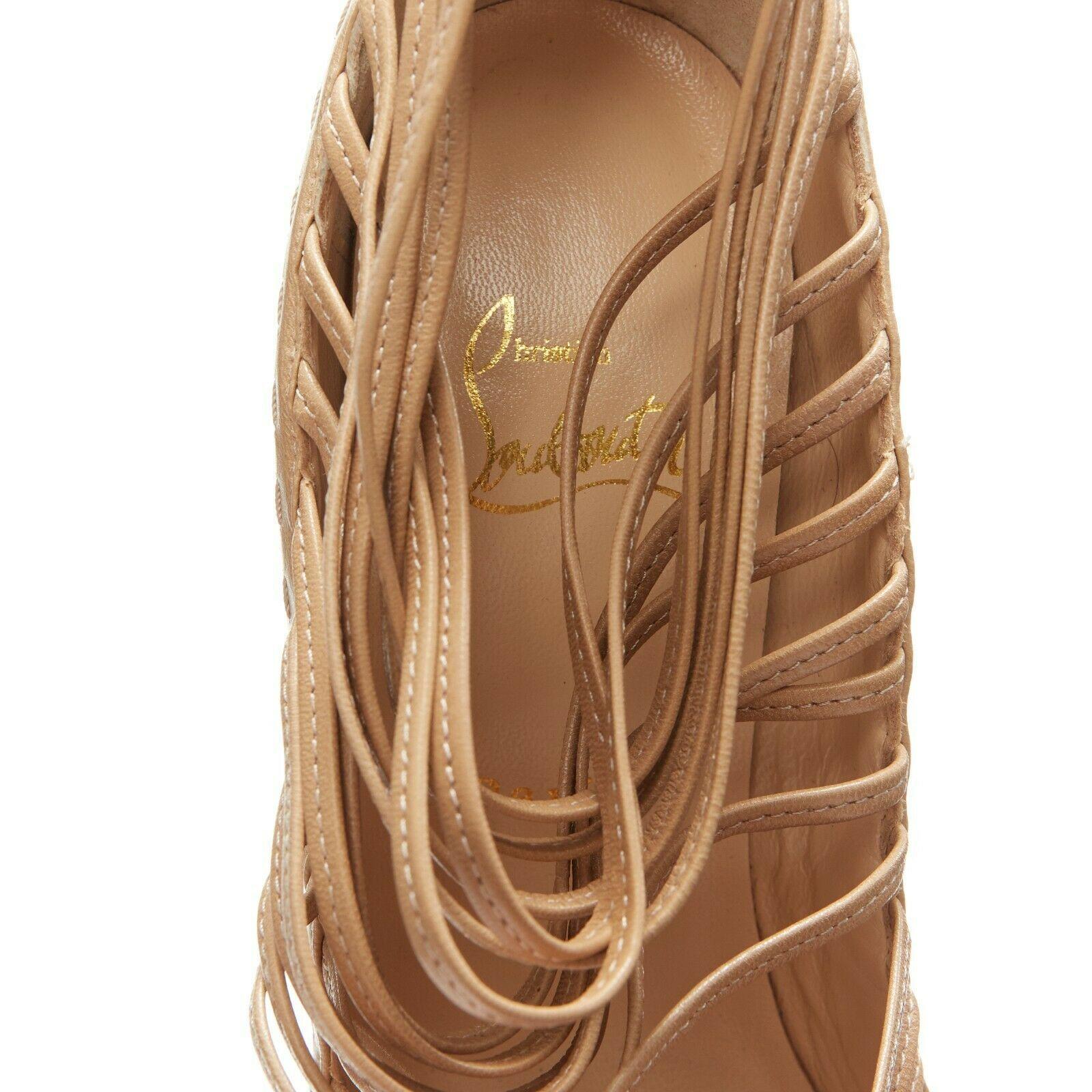 CHRISTIAN LOUBOUTIN Zoulou nude leather strappy peep toe platform pump EU39.5 2