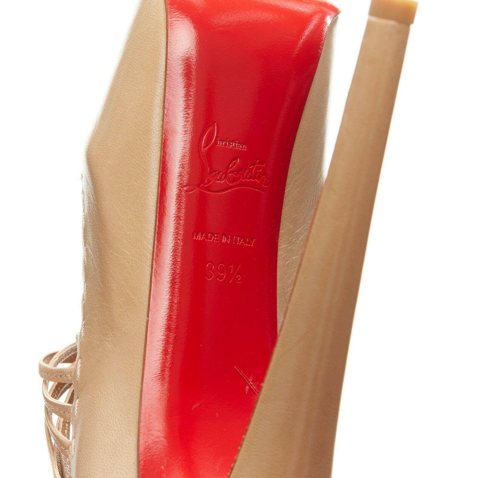 CHRISTIAN LOUBOUTIN Zoulou nude leather strappy peep toe platform pump EU39.5 3