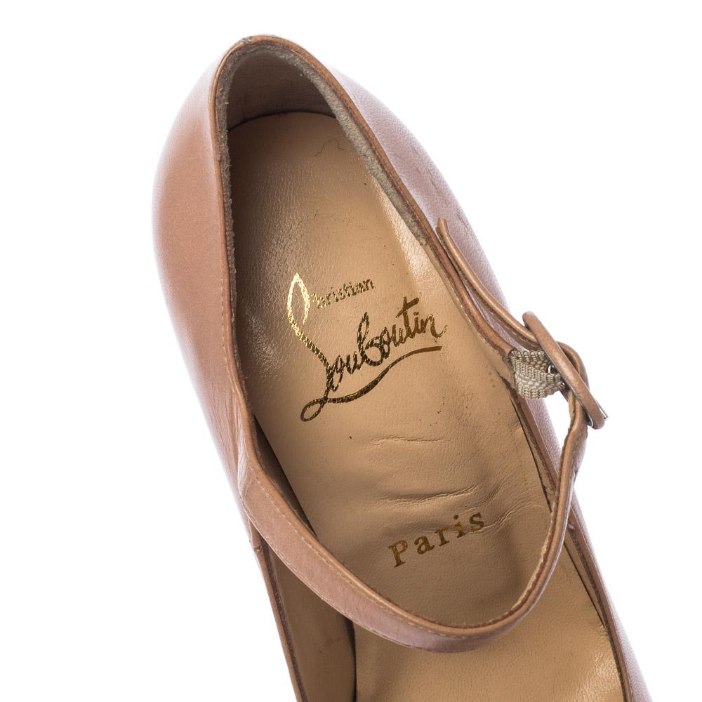 Christian Loubouton Beige Leather Daffodile Mary Jane Pumps Size 35.5 1