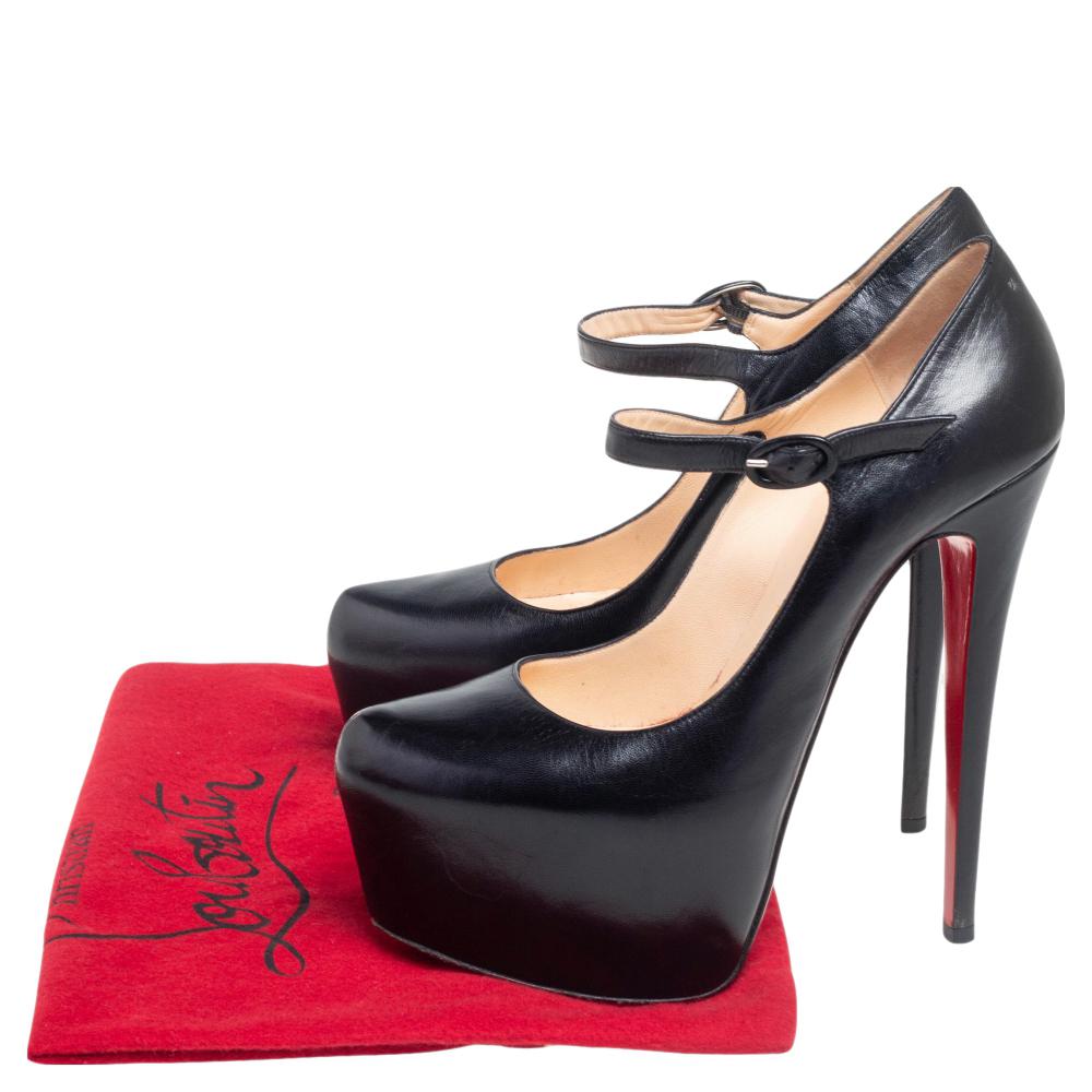 Take your love for Louboutins to new heights by adding this gorgeous pair to your collection. The pumps simply speak high fashion in every stitch and curve. The exteriors come made from leather and the pumps are finished with platforms, 16 cm heels,