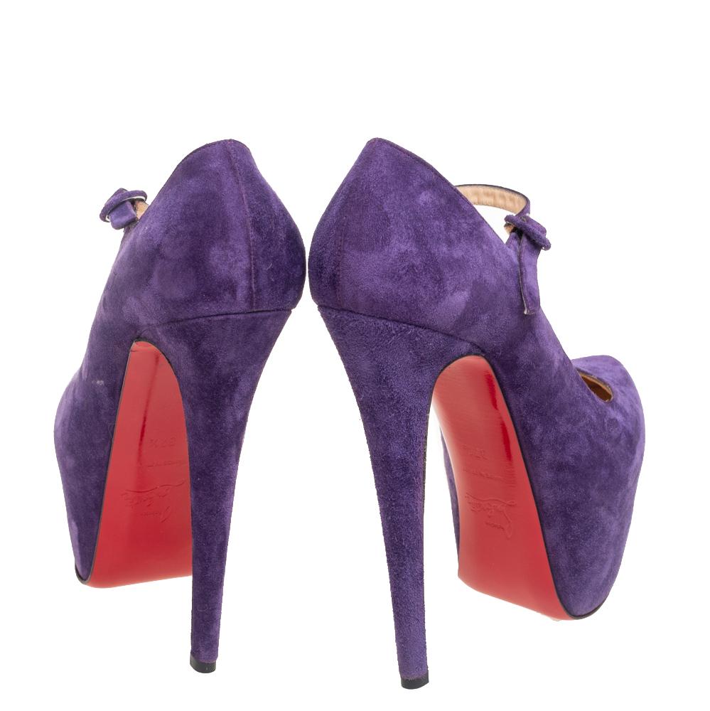 Christian Loubouton Purple Suede Daffodile Mary Jane Platform Pumps Size 37.5 1