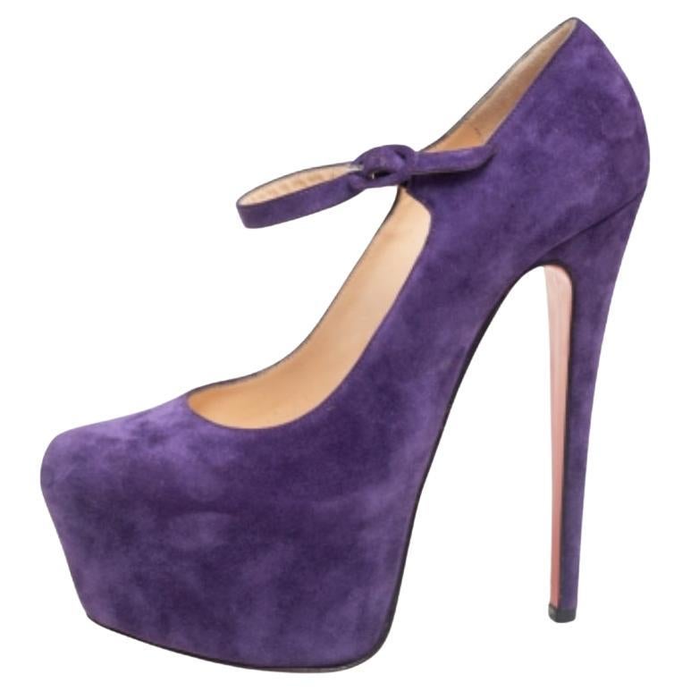 Christian Loubouton Bombas de plataforma Mary Jane de ante morado Daffodile Talla 37.5