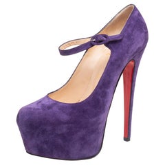 Christian Loubouton Purple Suede Daffodile Mary Jane Platform Pumps Size 37.5