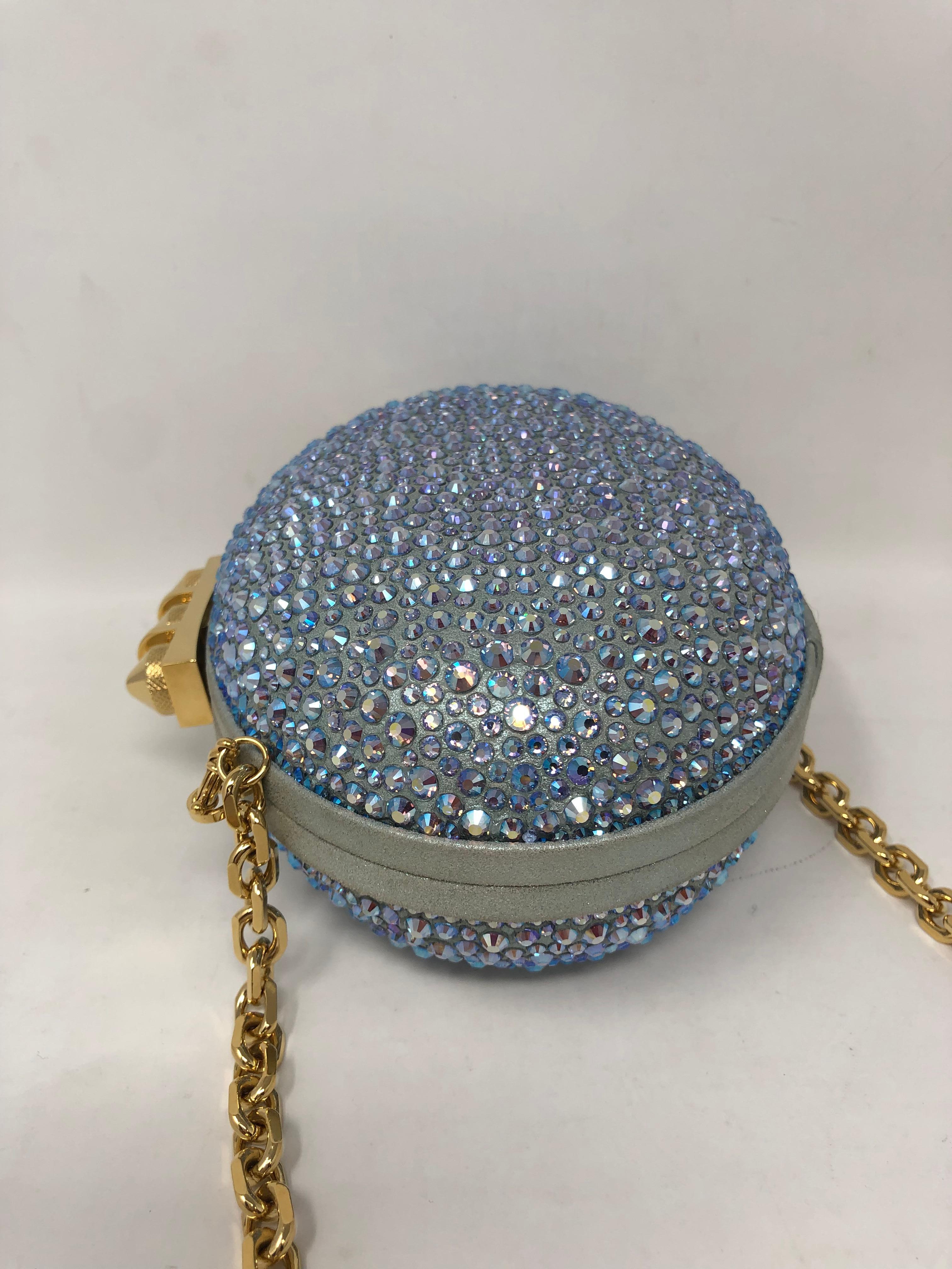Christian Loubutin Mina Swarovski Nubuck Crystal-embellished Metallic Blue Nubuck Clutch. Brand new and never used. Stunning evening bag. Gold hardware. Be the life of the party. Guaranteed authentic. 