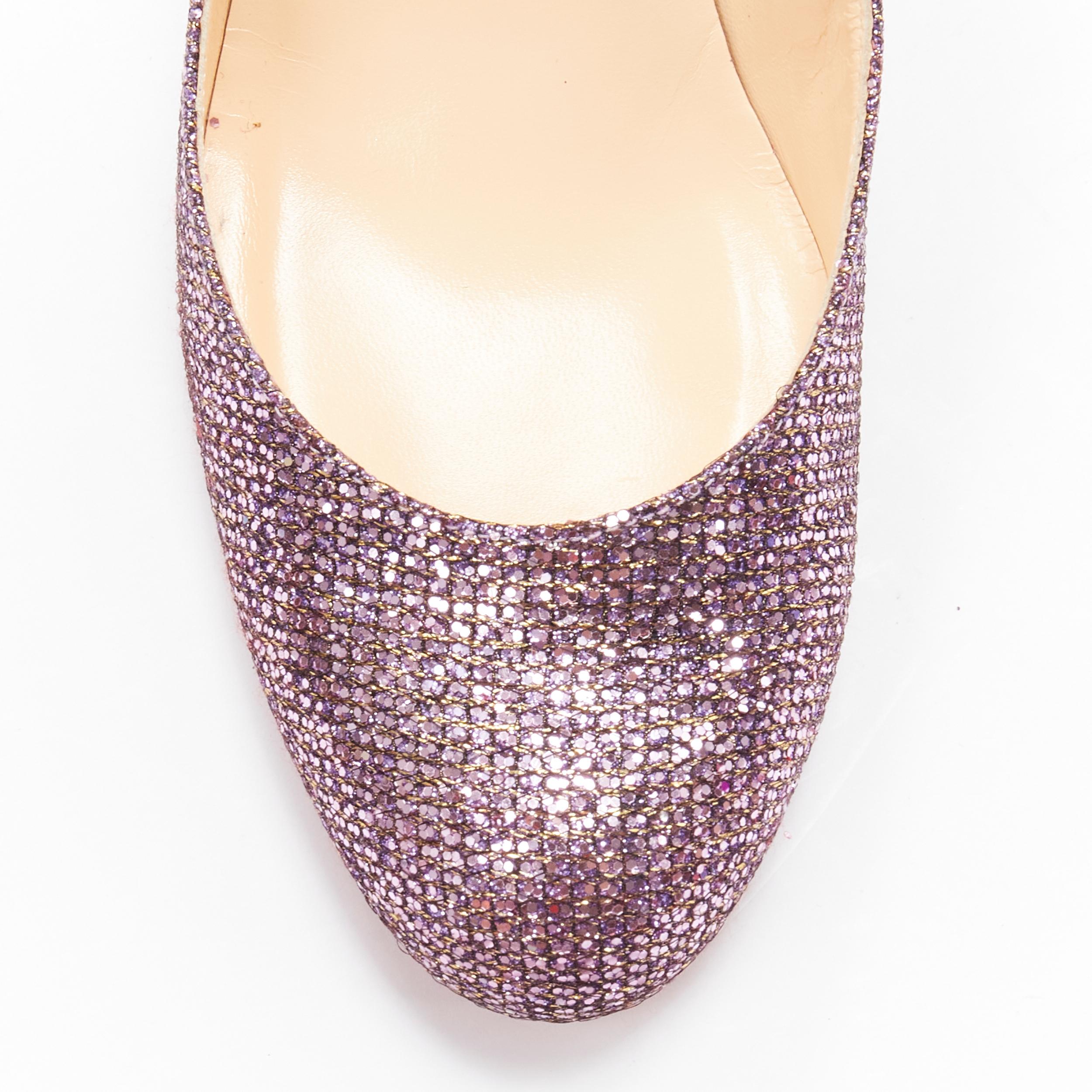 Women's CHRISTIAN LOUOUTIN Fifi pink gold glitter round toe mid heel pump EU37.5