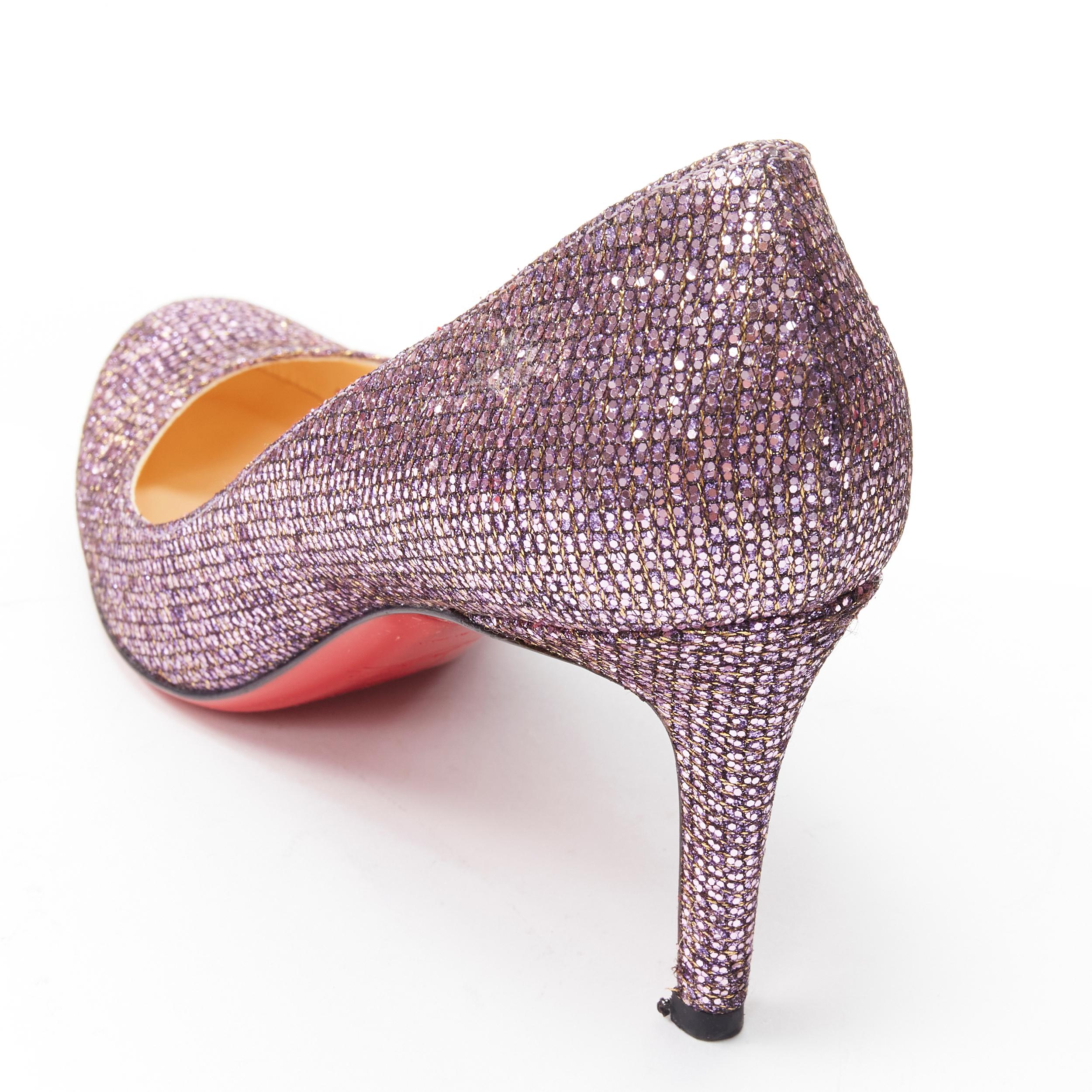CHRISTIAN LOUOUTIN Fifi pink gold glitter round toe mid heel pump EU37.5 2