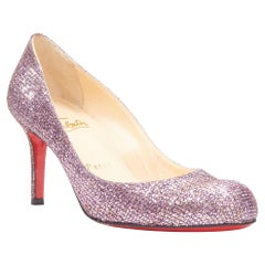 CHRISTIAN LOUOUTIN Fifi pink gold glitter round toe mid heel pump EU37.5