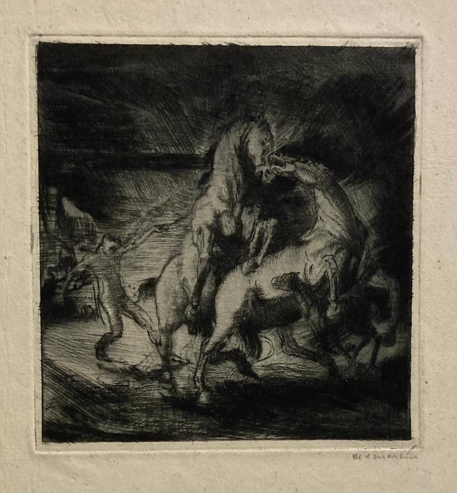 Christian Ludwig Martin Figurative Print - (Fighting Horses)