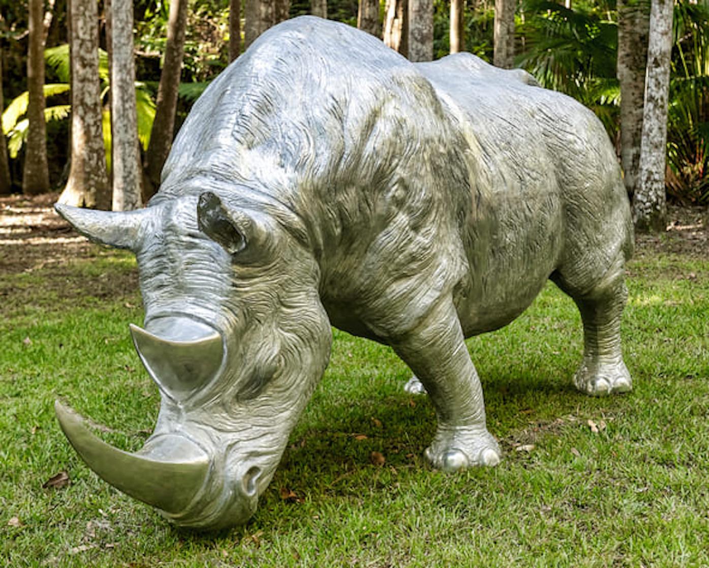 Christian Maas Figurative Sculpture - 'Rhino a la Charge' Life Size