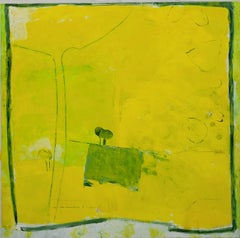 Paysage expressionniste abstrait à champs de couleurs, Les Champs IV. 120cm x 120cm.