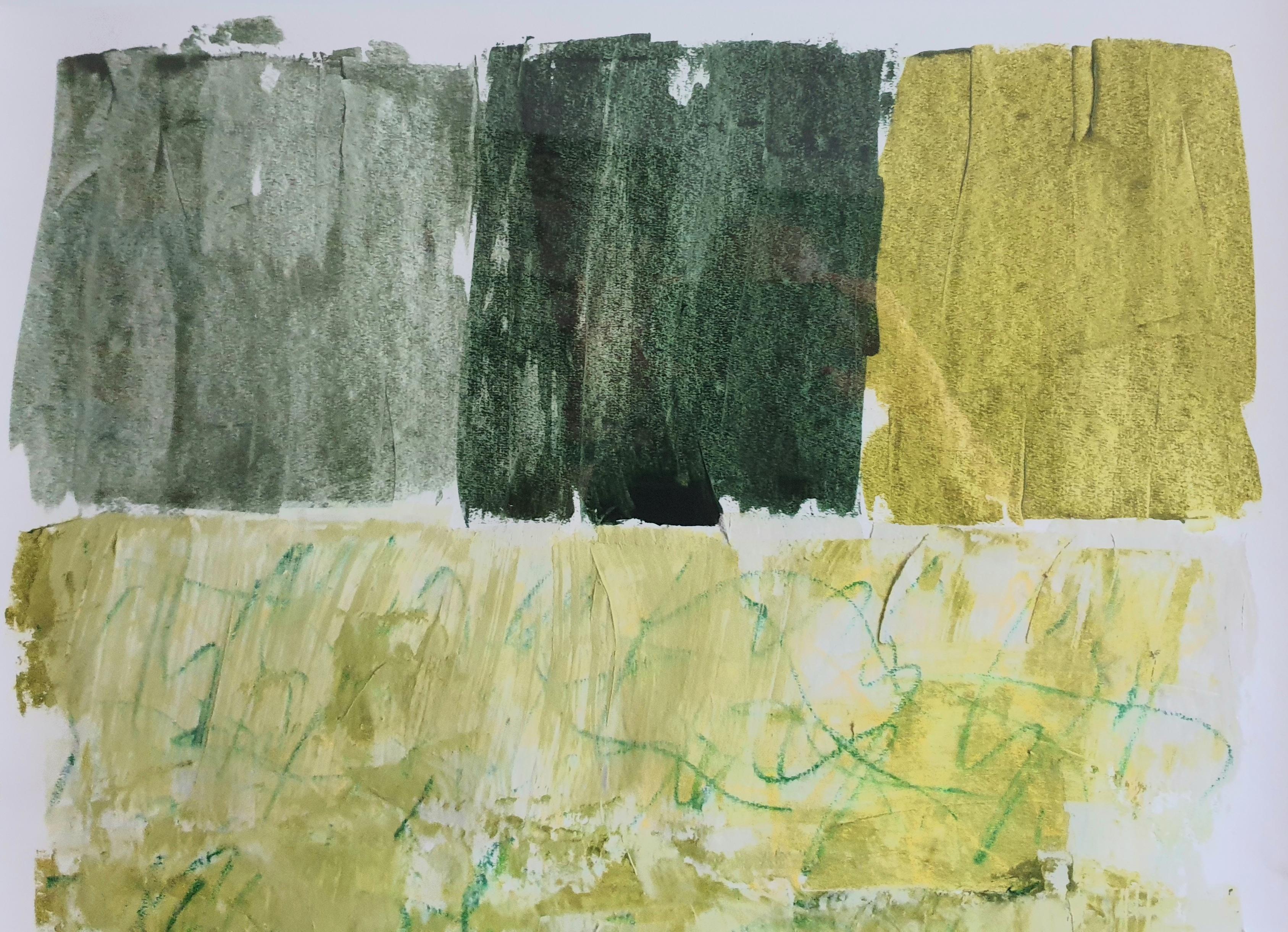 Spring. Contemporary Abstract Expressionist Acrylic in Green on Paper.  For Sale 7