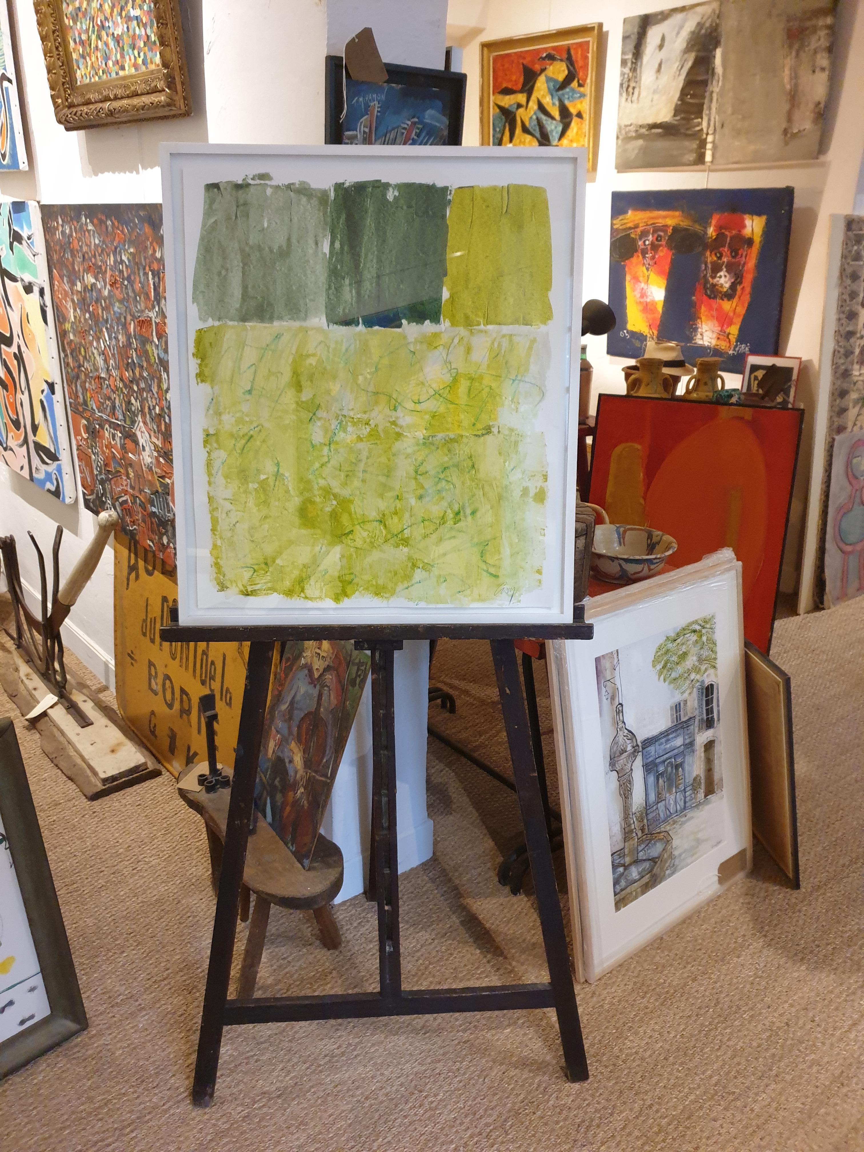 Spring. Contemporary Abstract Expressionist Acrylic in Green on Paper.  For Sale 13
