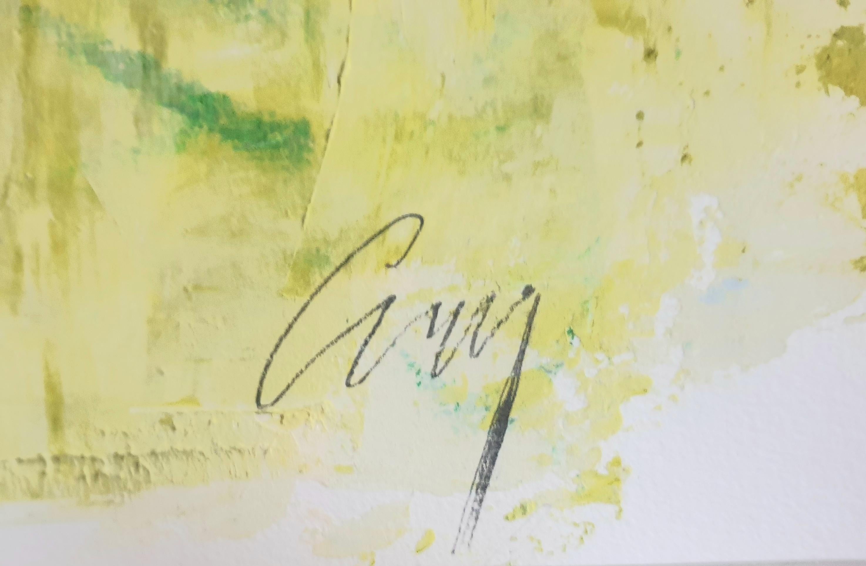 Primavera'. Acrilico contemporaneo espressionista astratto in verde su carta. - Painting Espressionista di Christian Manoury 