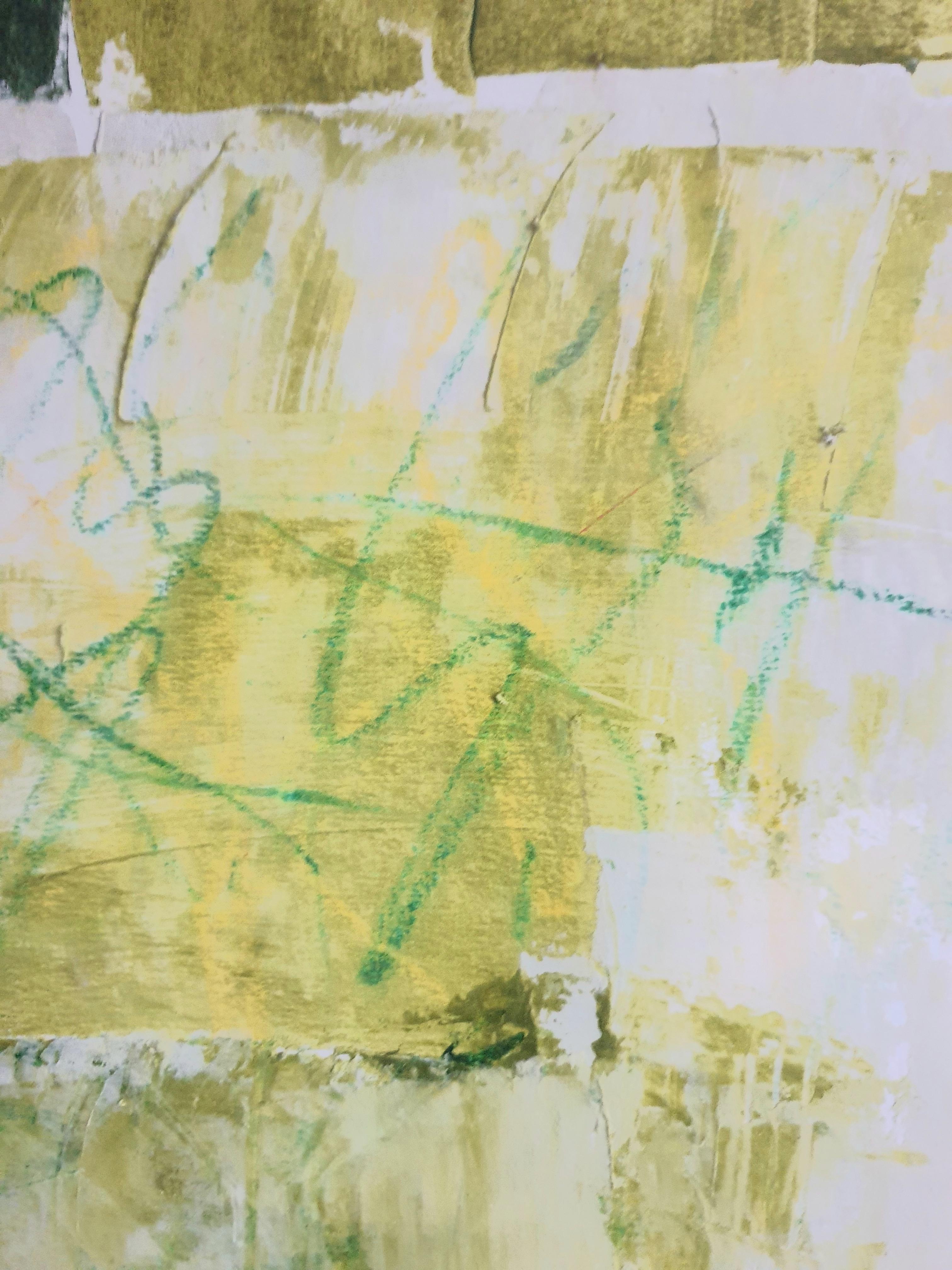 Spring. Contemporary Abstract Expressionist Acrylic in Green on Paper.  For Sale 4