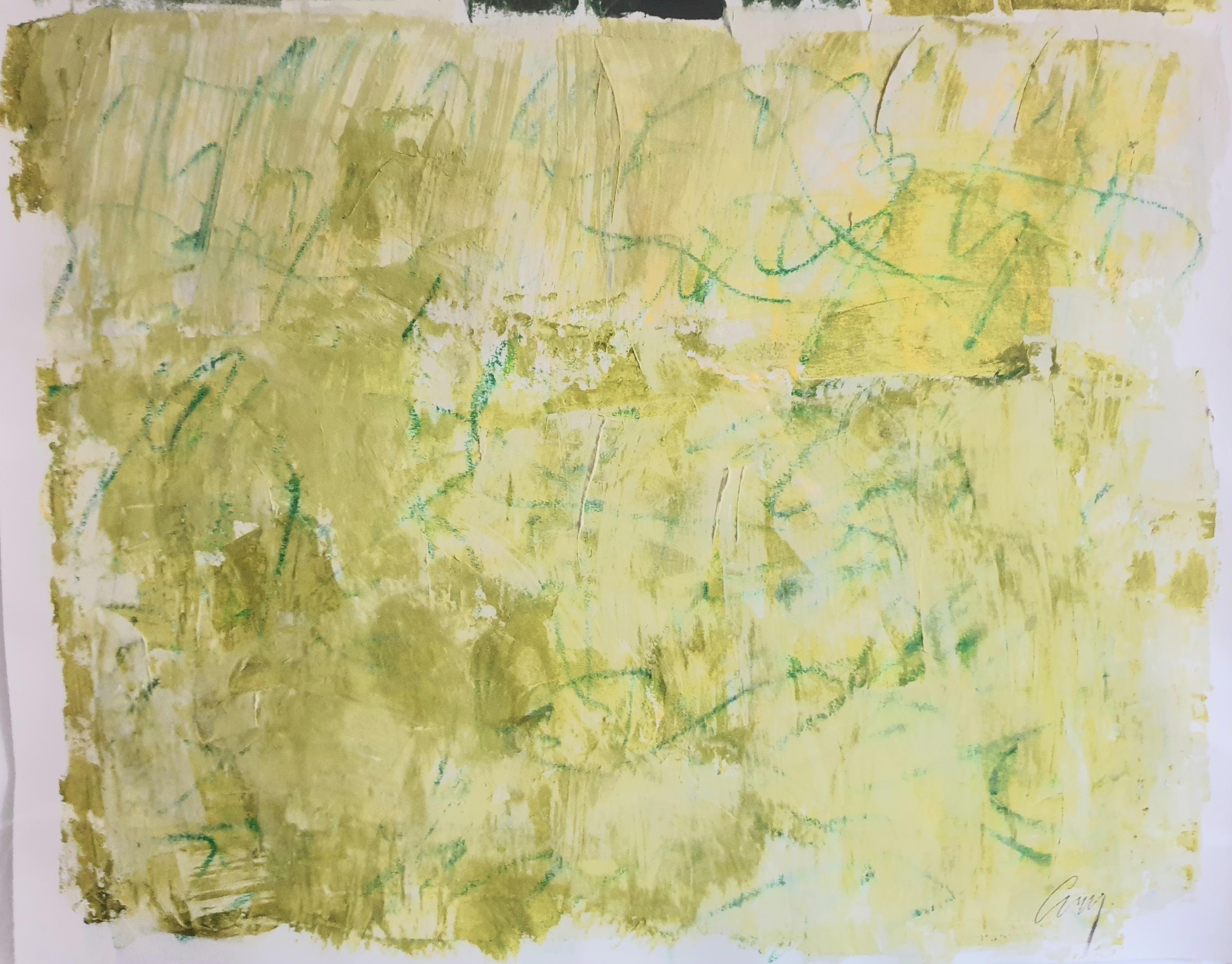 Spring. Contemporary Abstract Expressionist Acrylic in Green on Paper.  For Sale 5