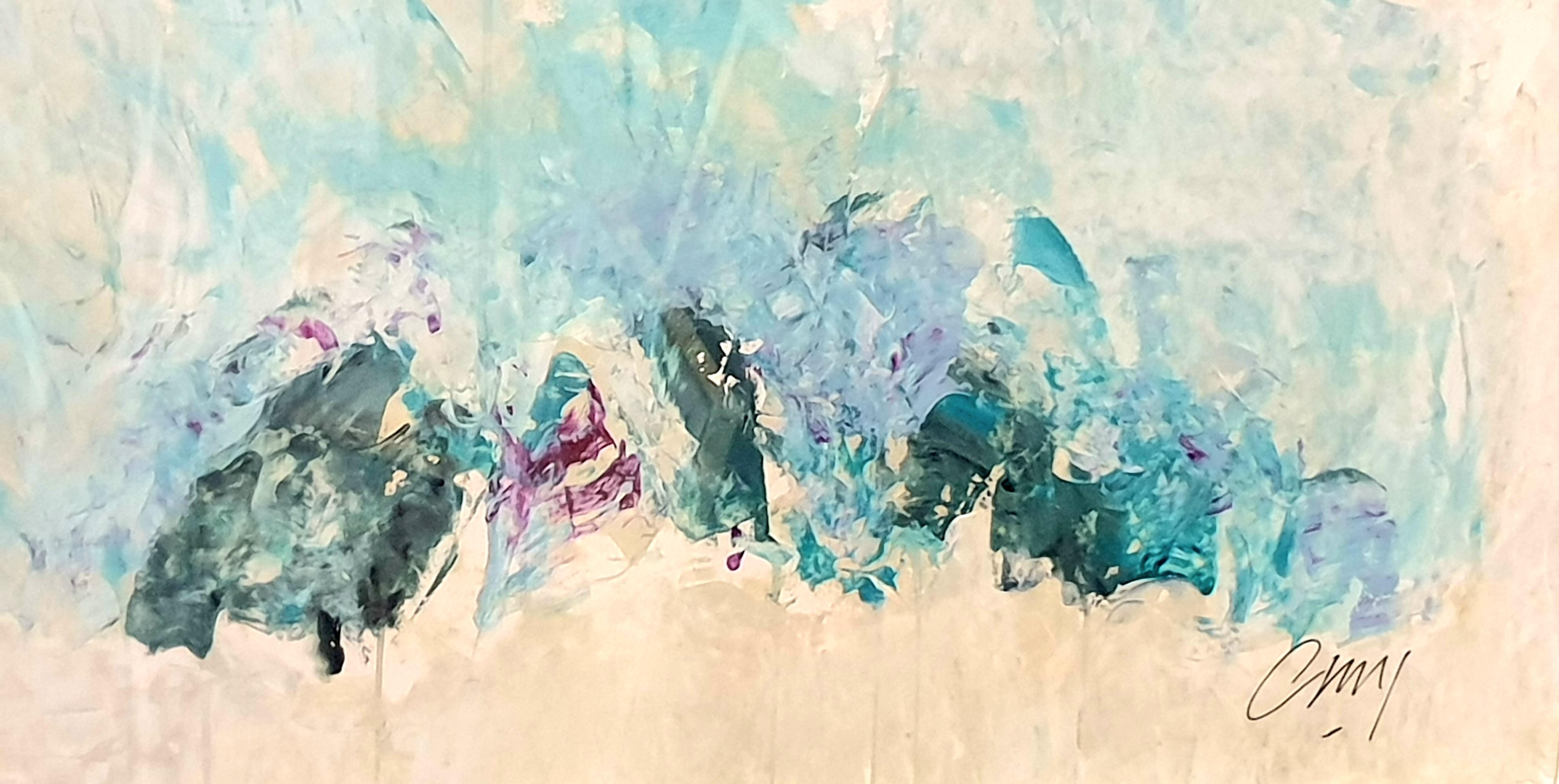Un grande acrilico espressionista astratto contemporaneo su carta dell'artista francese Christian Manoury. Firmato in basso a destra.

Ispirato alla meravigliosa musica di Debussy, un dipinto meravigliosamente leggero ed etereo che cattura la luce e