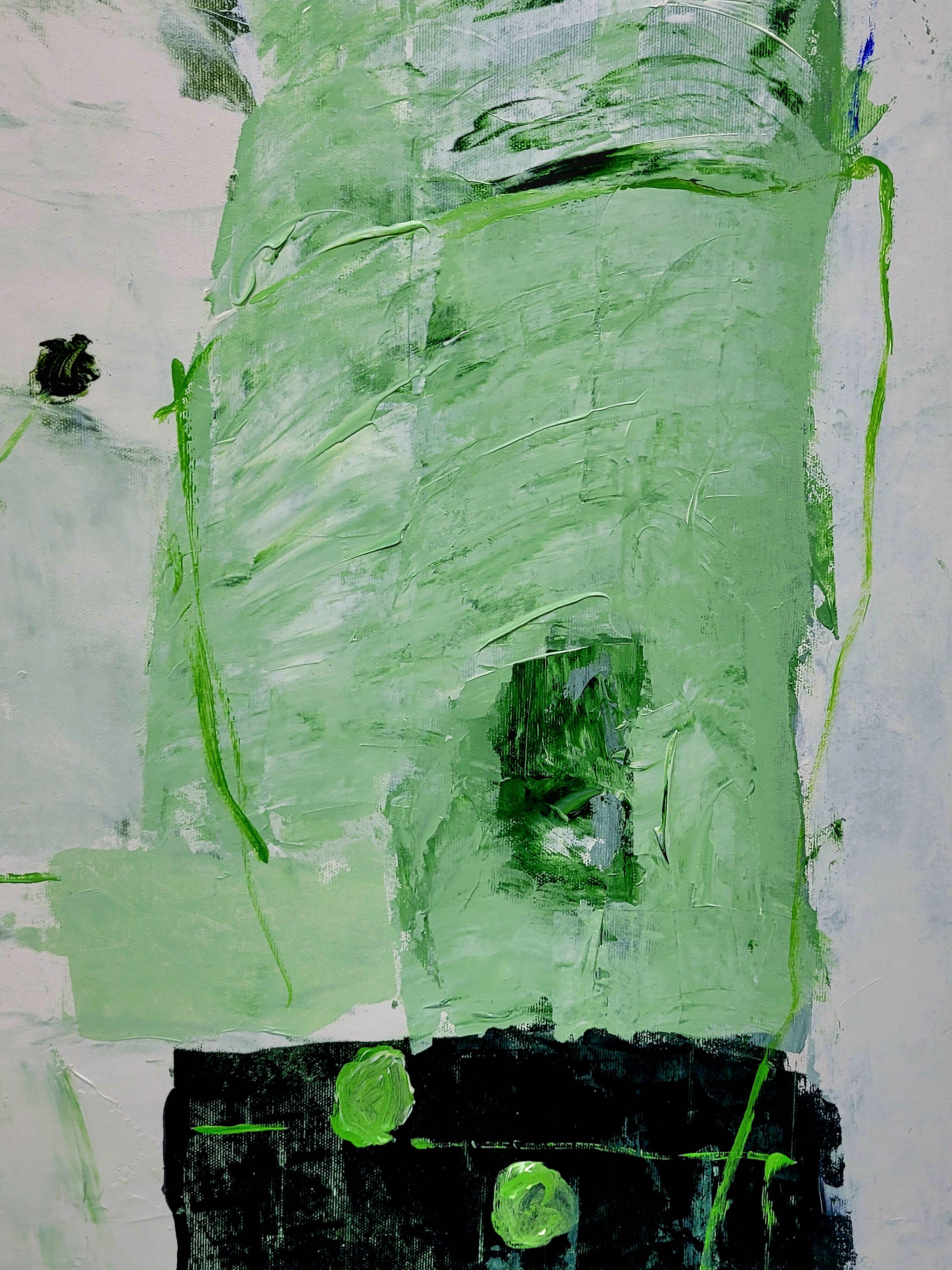 Paesaggio astratto espressionista contemporaneo con campiture di colore, Les Champs II - Abstract Painting Grigio di Christian Manoury 
