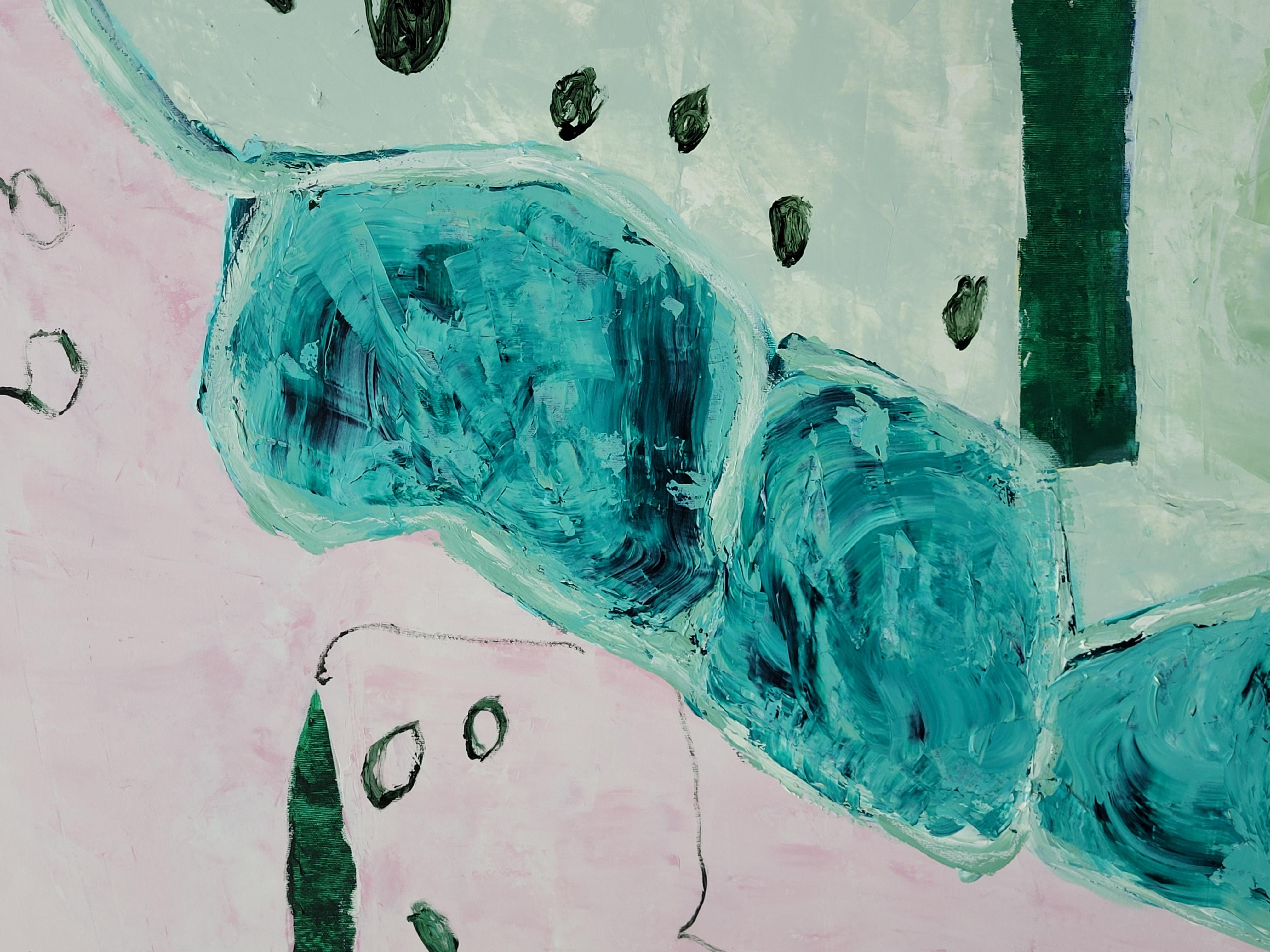 Paesaggio astratto espressionista contemporaneo con campo di colore, Les Champs V - Abstract Painting Grigio di Christian Manoury 