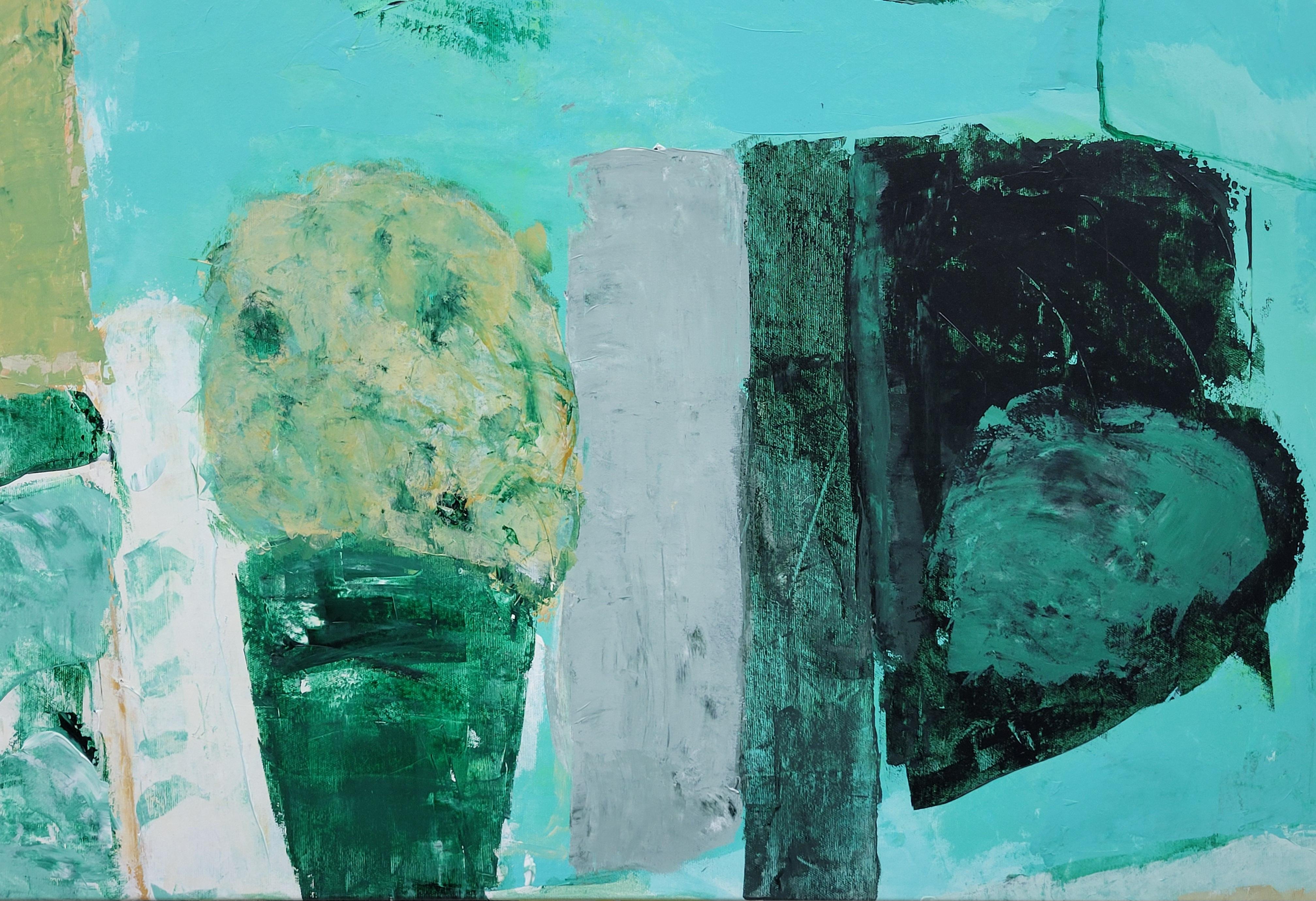 Paesaggio astratto espressionista contemporaneo con campo di colore, Les Champs VI - Painting di Christian Manoury 