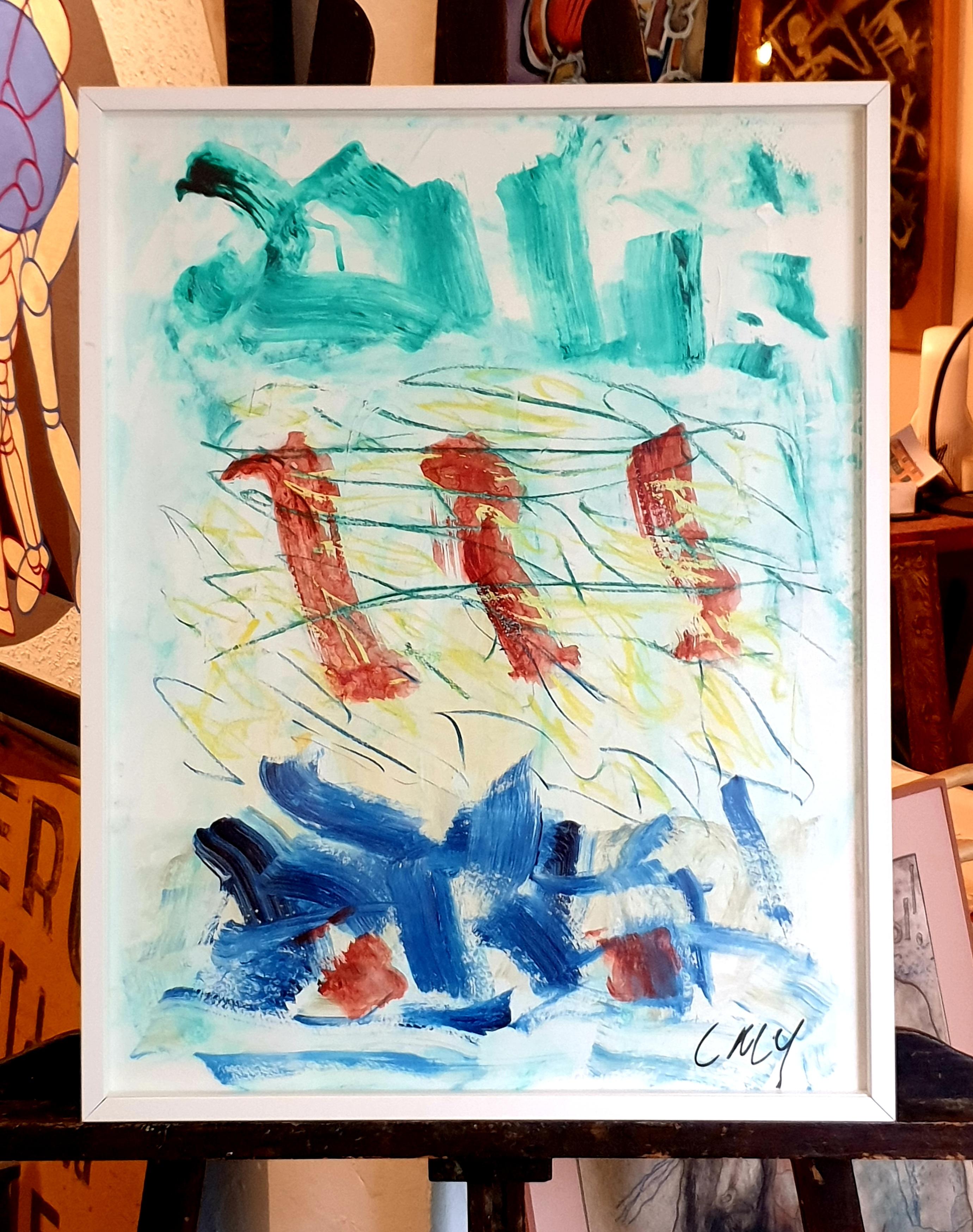 Contemporary French Abstract Expressionist Acrylic on Paper. For Sale 15