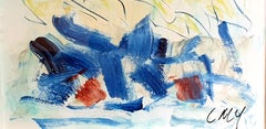 Contemporary French Abstract Expressionist Acrylic on Paper.
