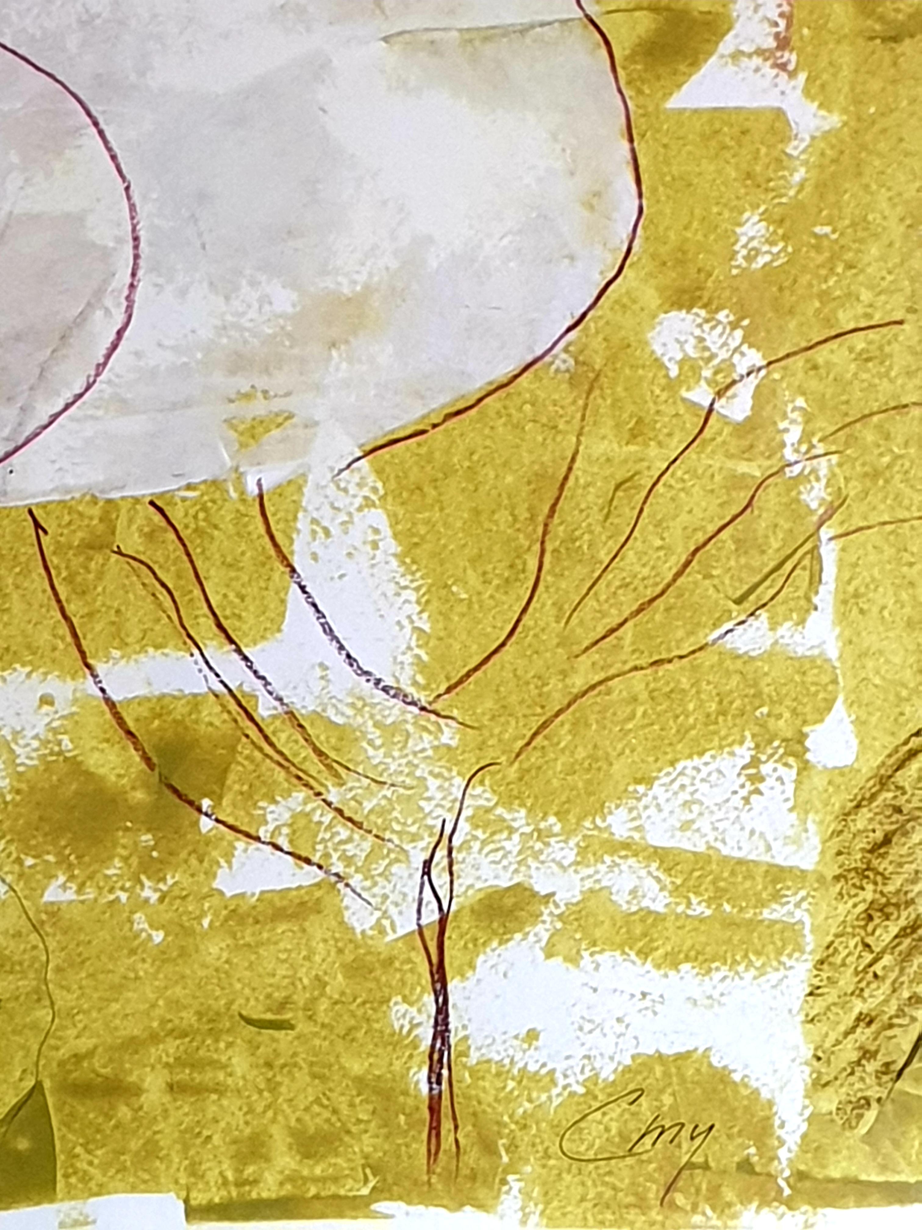 Contemporary French Abstract Expressionist Acrylic on Paper. - Painting by Christian Manoury 