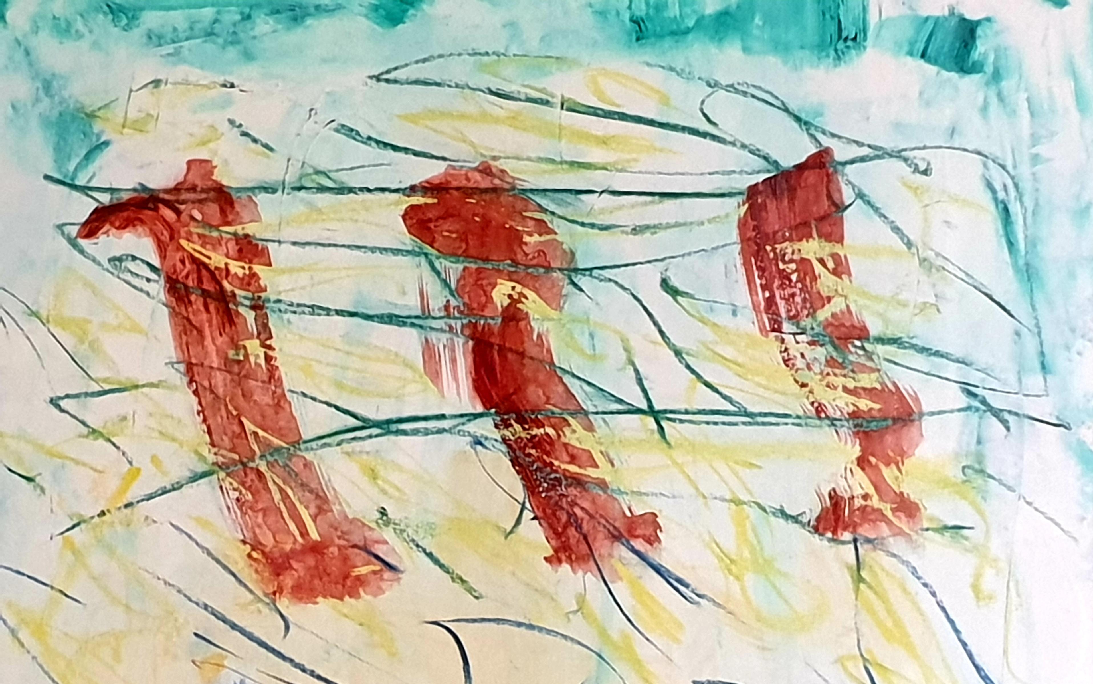Contemporary French Abstract Expressionist Acrylic on Paper. For Sale 1