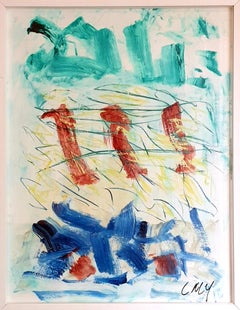 Expressionniste abstrait contemporain français Acrylique sur papier.