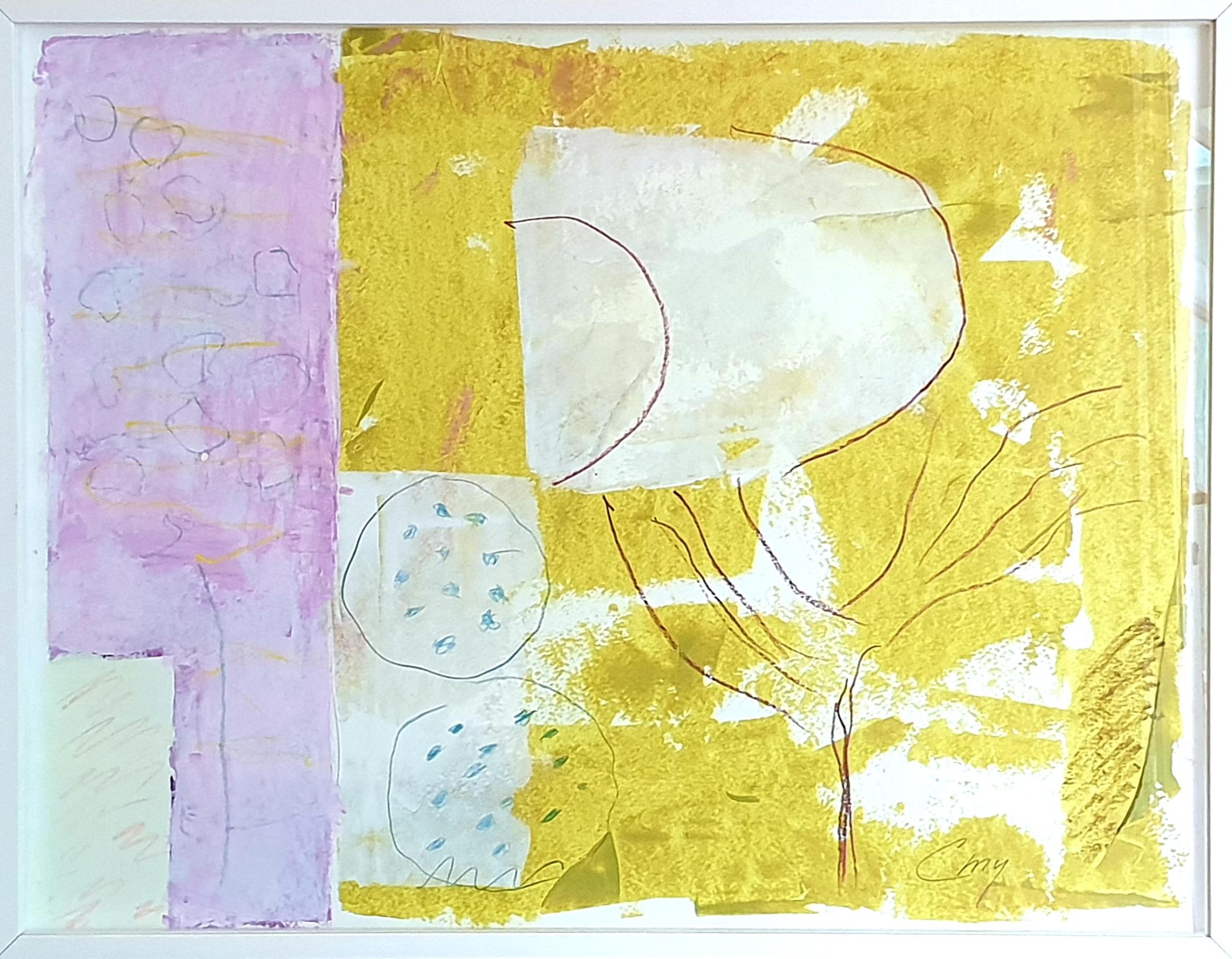 Contemporary French Abstract Expressionist Acrylic on Paper.
