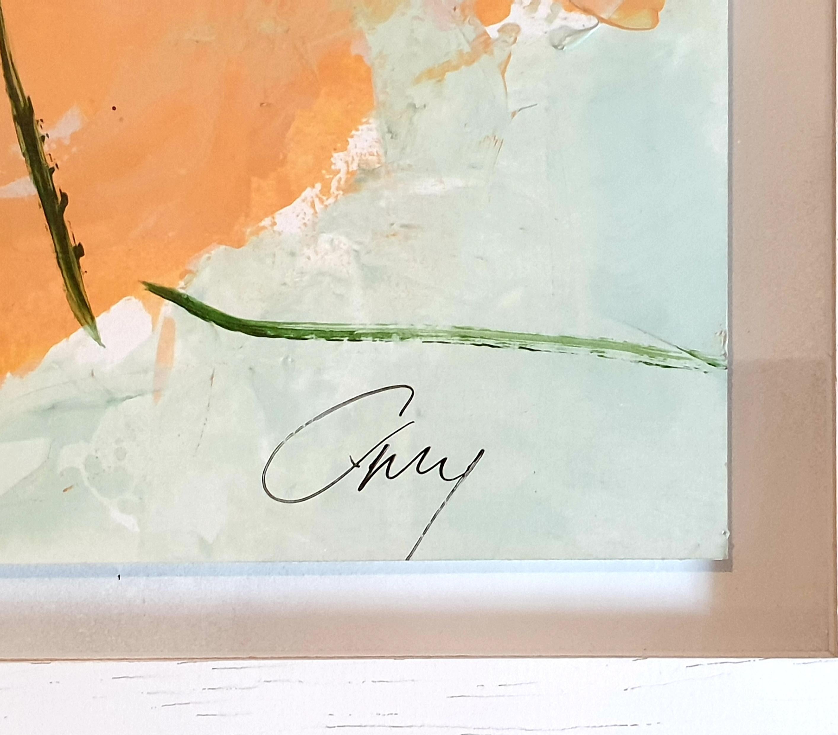 'Landscape'. French Abstract Expressionist Acrylic on Paper. - Painting by Christian Manoury 