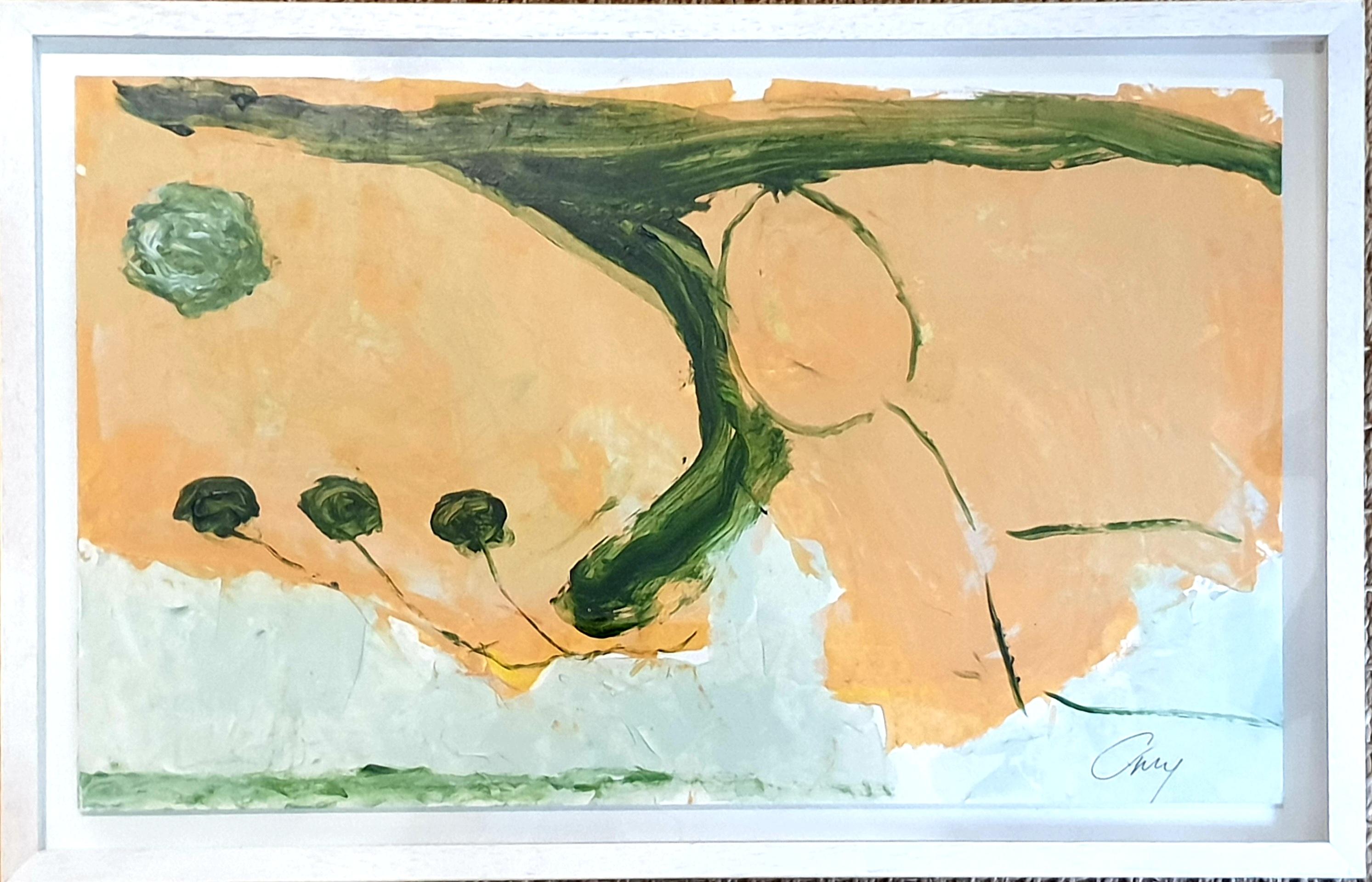 Christian Manoury  Abstract Painting – Landschaft". Französisches abstrakt-expressionistisches Acryl auf Papier.