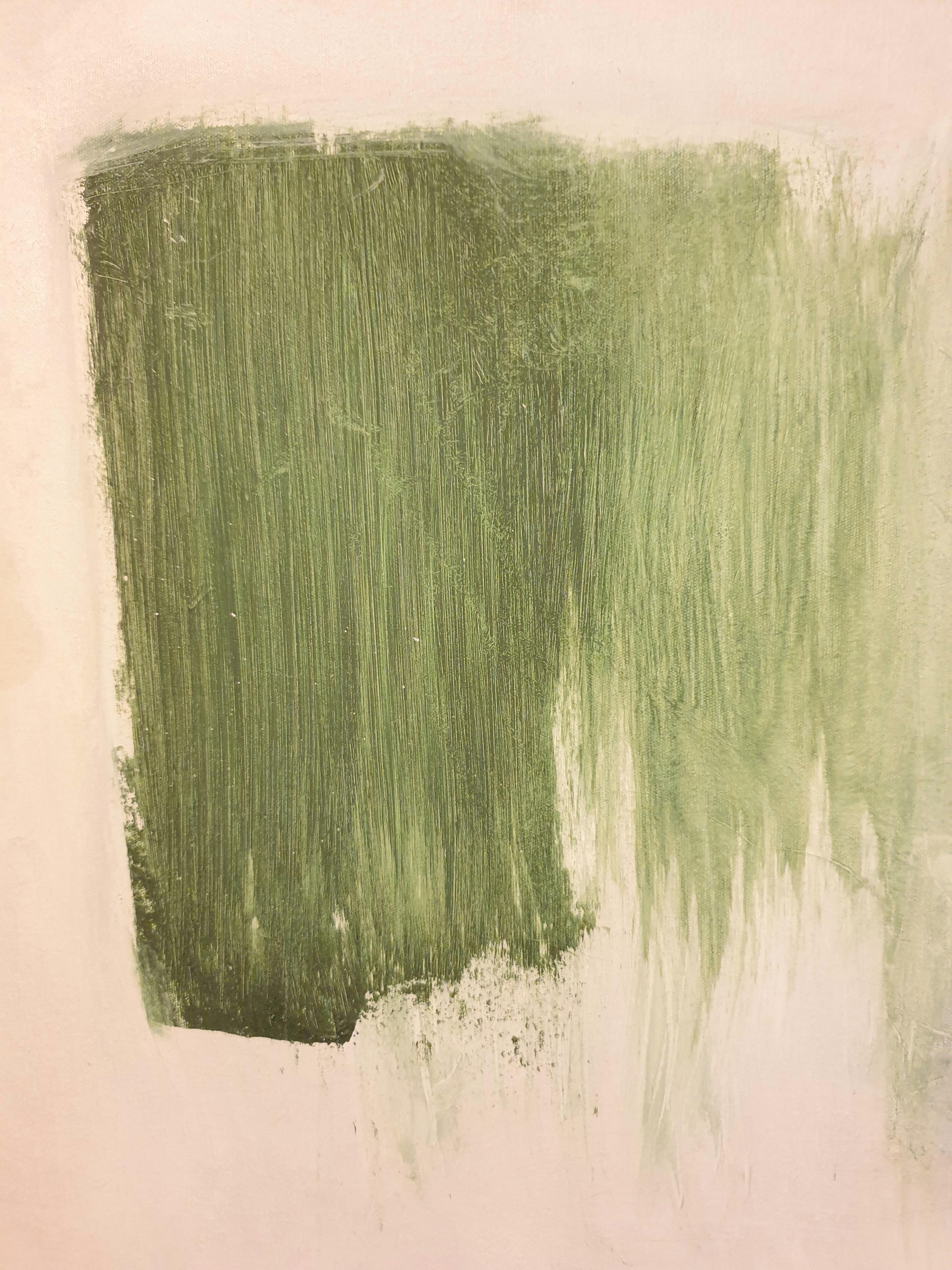 Large Contemporary Abstract Oil in Green on Cotton Canvas. 2