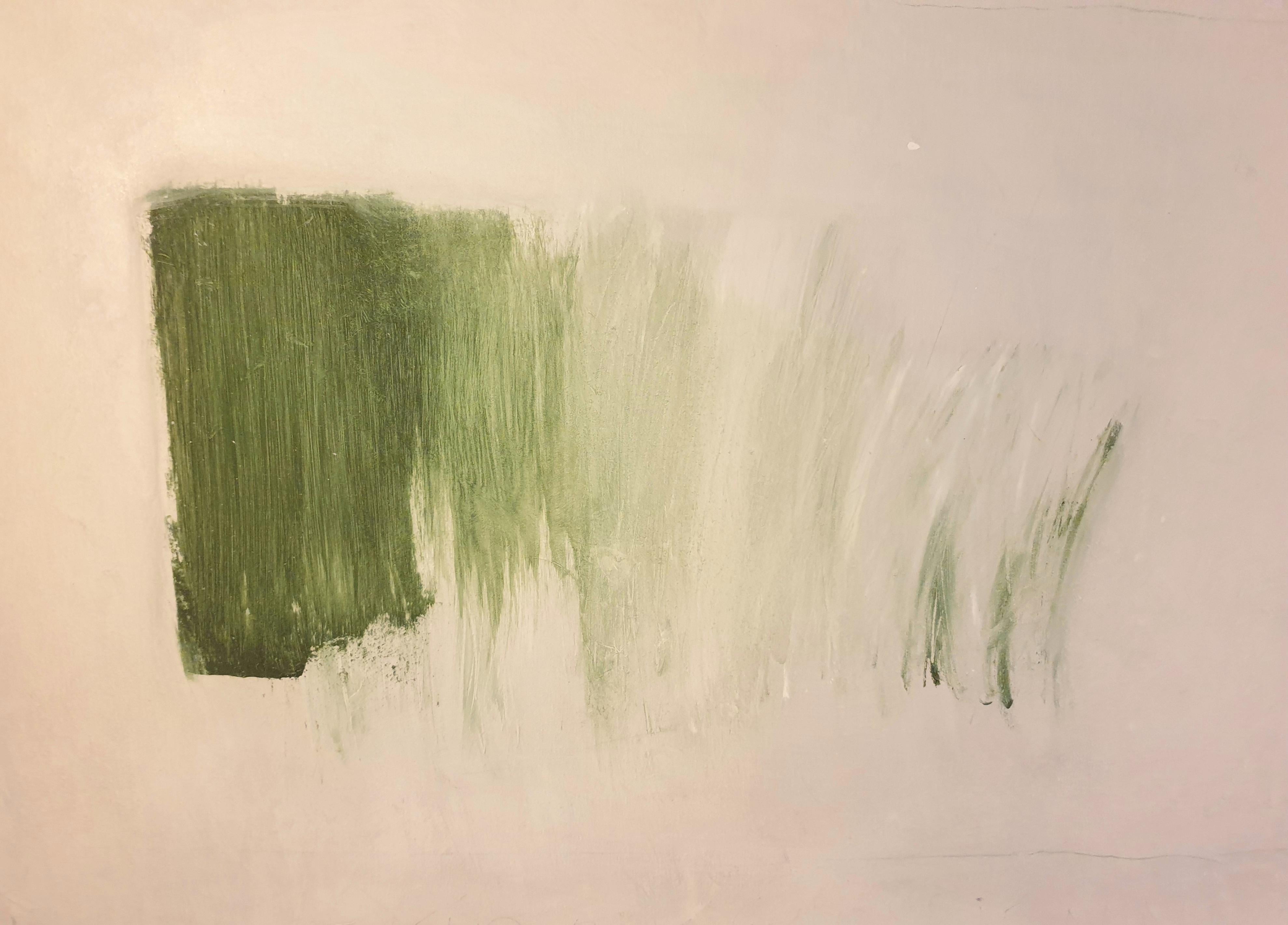 Large Contemporary Abstract Oil in Green on Cotton Canvas. 3