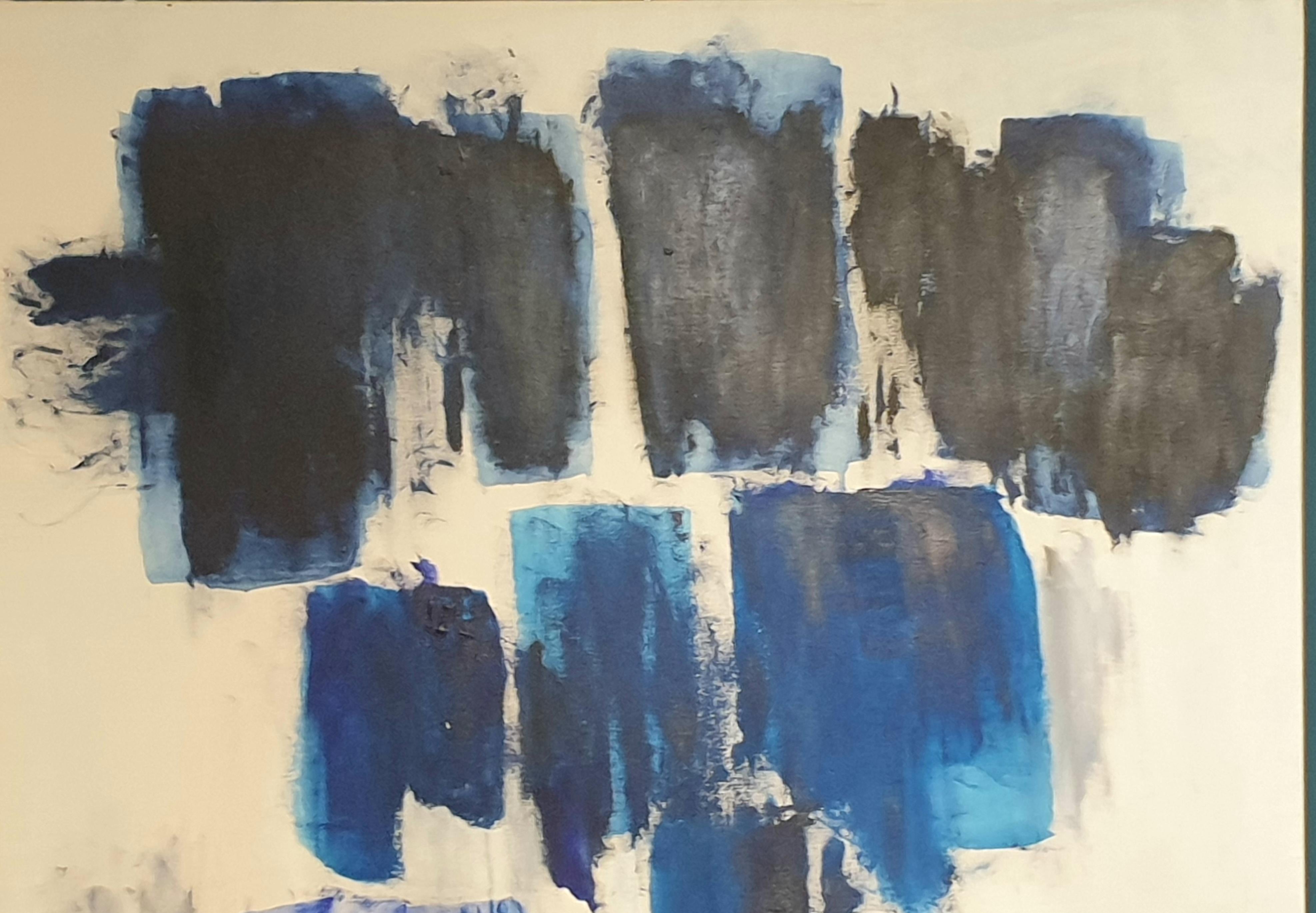A large scale contemporary Abstract Expressionist acrylic on canvas by French artist Christian Manoury. Signed to the reverse.

A beautiful painting of contrasting light and dark, grounded in the deepest blues yet ethereal at times when brushstrokes