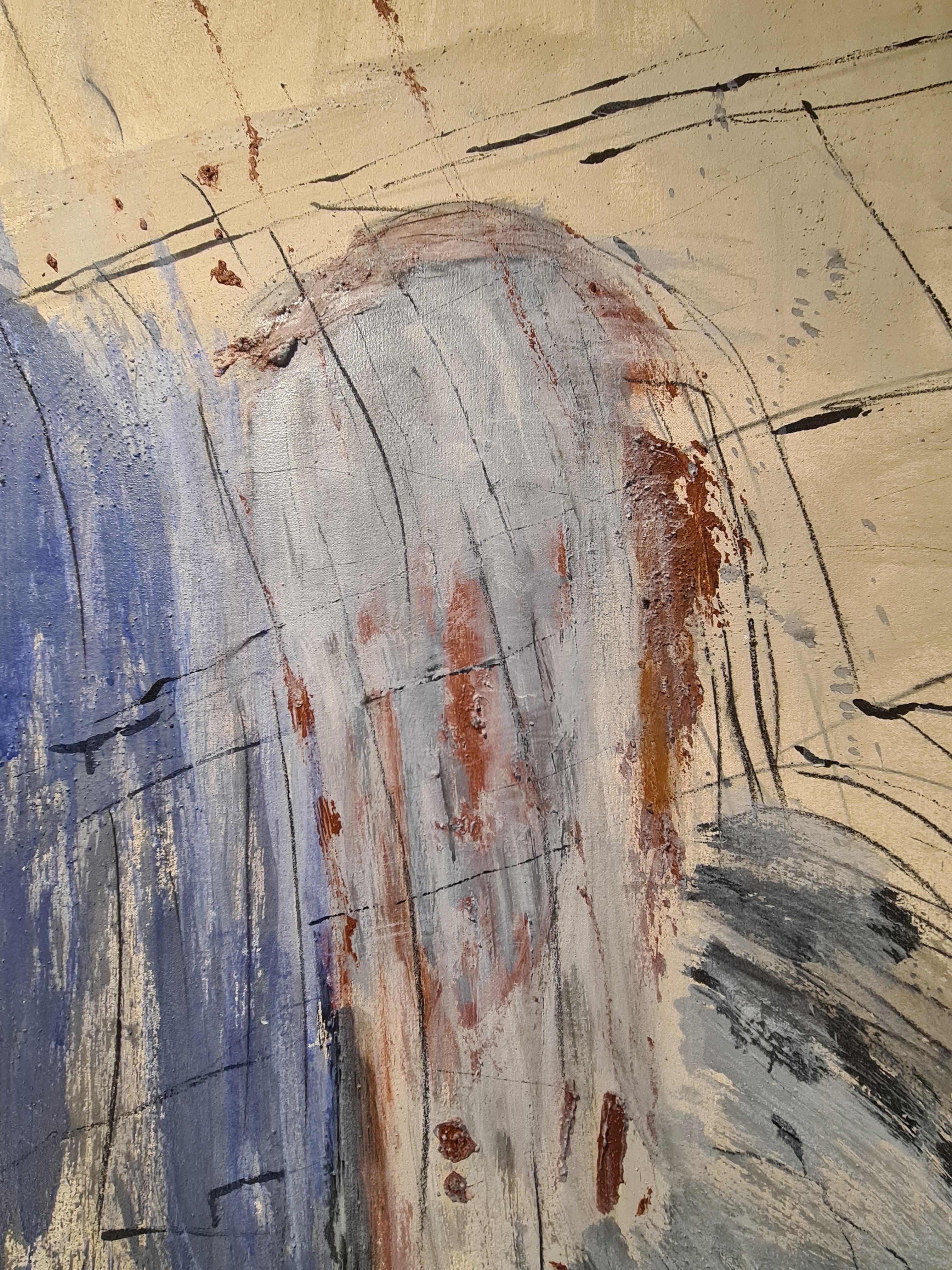 Implicite“, großformatiges abstrakt-expressionistisches Ölgemälde, Acryl und Sand auf Leinwand (Grau), Abstract Painting, von Christian Manoury
