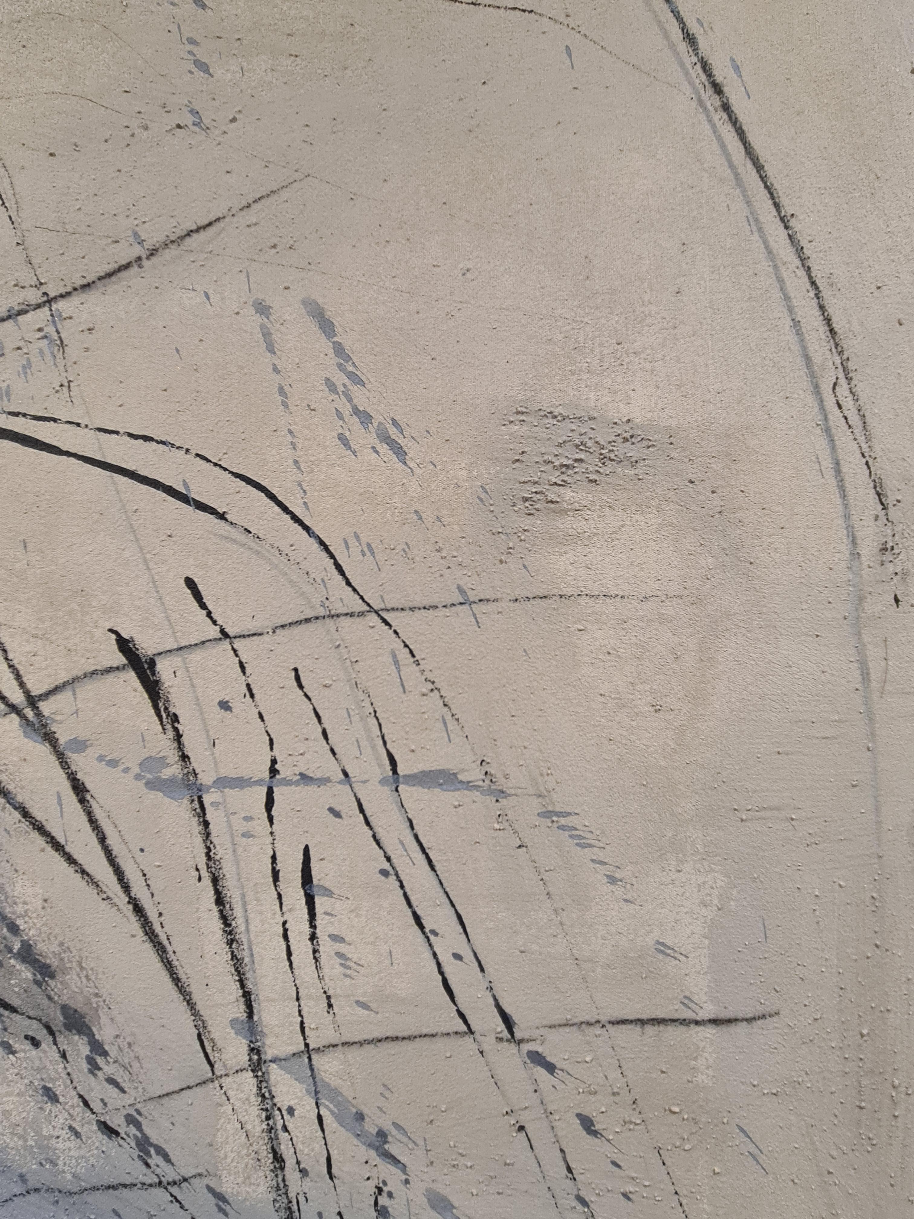 Großes zeitgenössisches abstraktes expressionistisches Öl-, Acryl- und Sandbild auf Leinwand mit dem Titel 