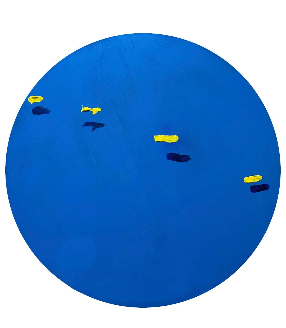 Floating Abstract Painting, Acrylic on Wood Panel, 51cm Diameter, 2023