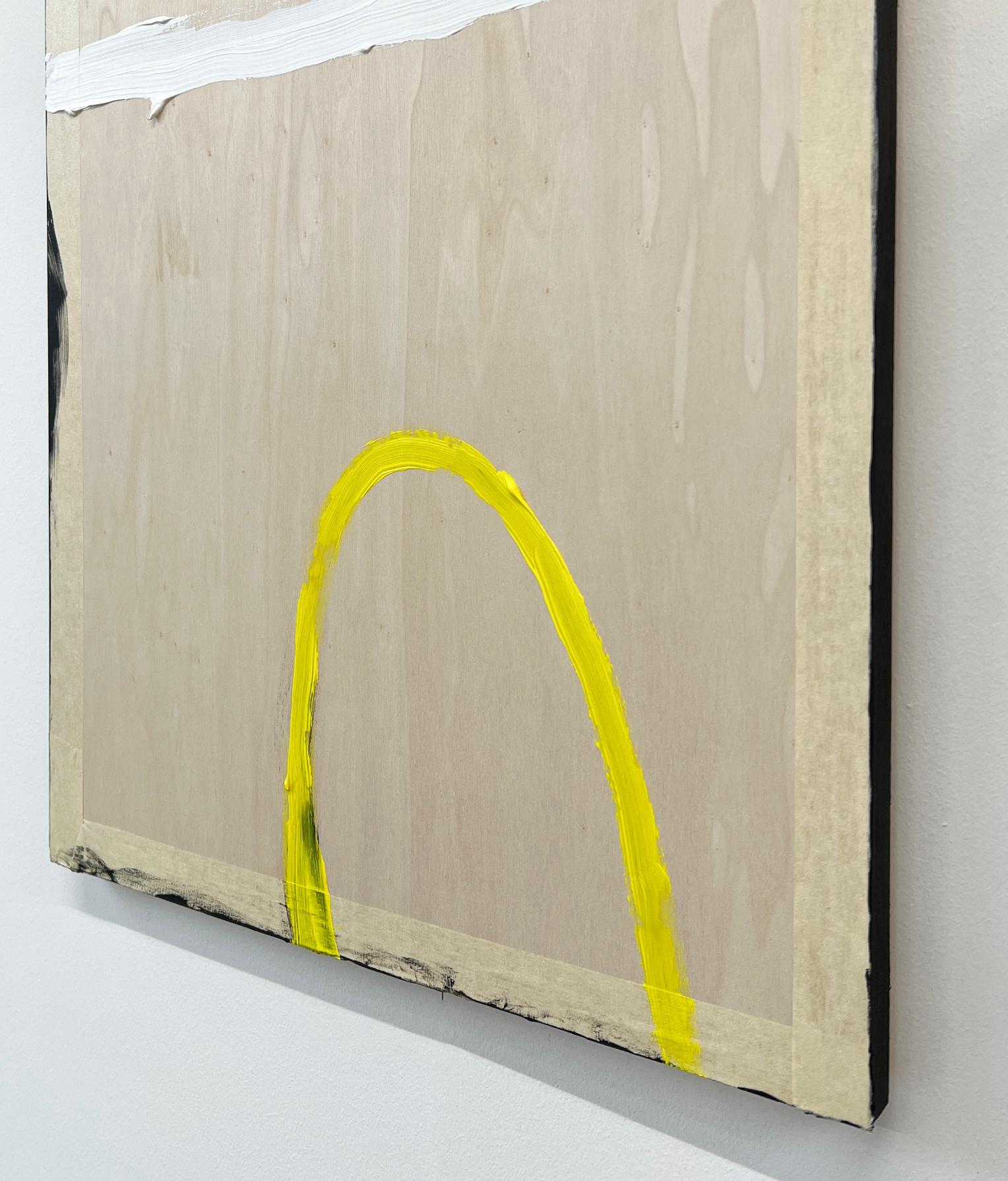 Yellow Arc 2023
by Christian Möller

original abstract painting 
acrylic and tape on wood board panel 

ships securely from London England.

Christian Möller was born in Kabul Afghanistan, a twin, with German and Anglo Indian parents.
His works tend
