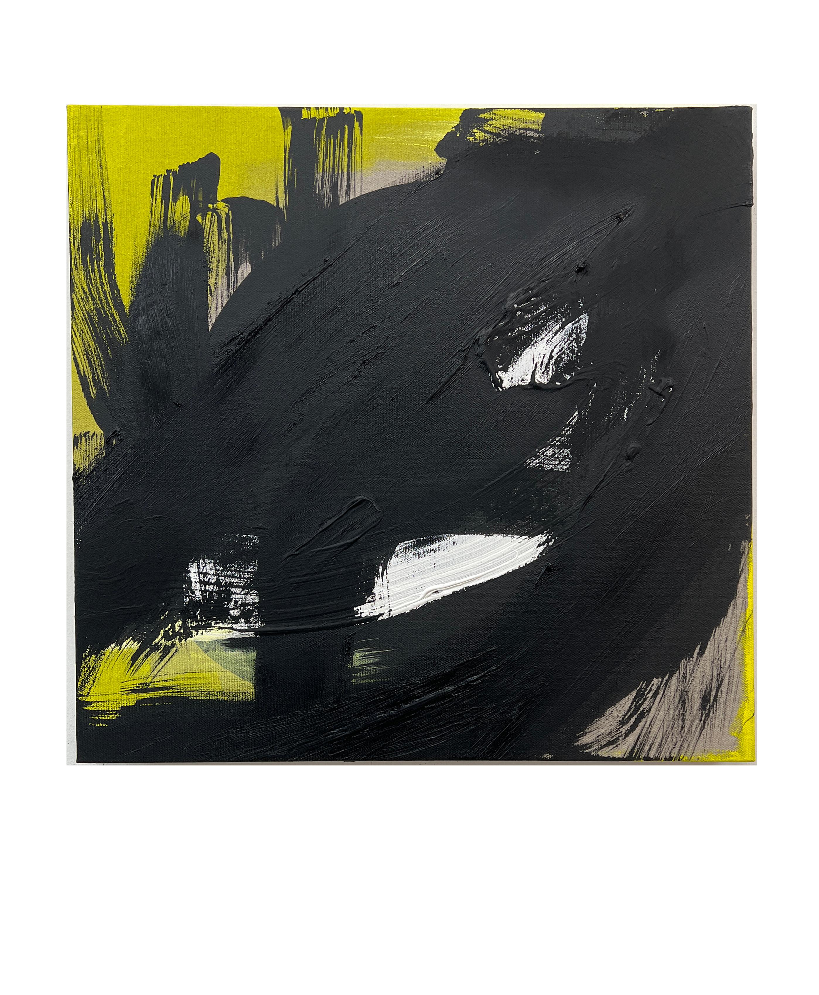 Yellow Black White - original abstract painting on linen - Painting by Christian Möller