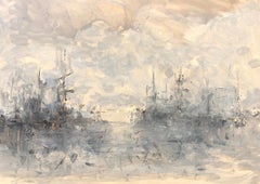 Bateaux dans les Nuages de Christian Nepo, peinture impressionniste sur papier