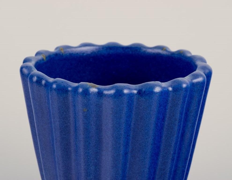Scandinavian Modern Christian Poulsen, own workshop, Denmark.  Unique ceramic vase in grooved design For Sale