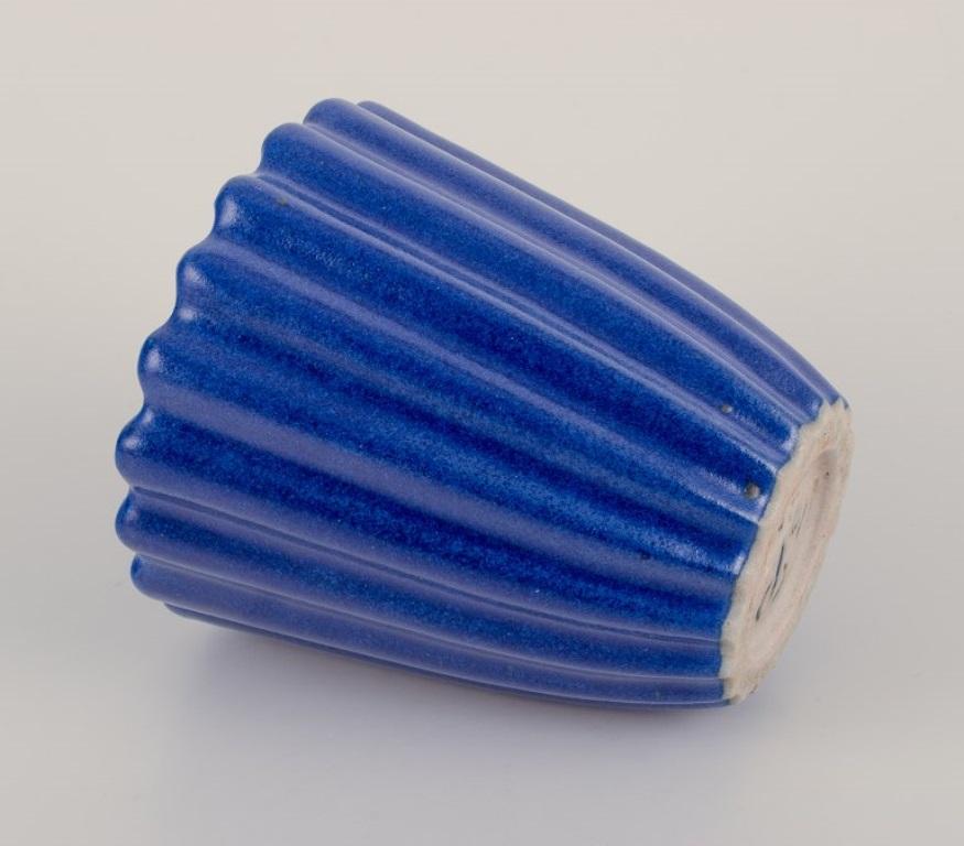 Glazed Christian Poulsen, own workshop, Denmark.  Unique ceramic vase in grooved design For Sale