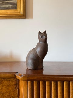 Christian Pradier, cubist ceramic cat sculpture, France 1980s