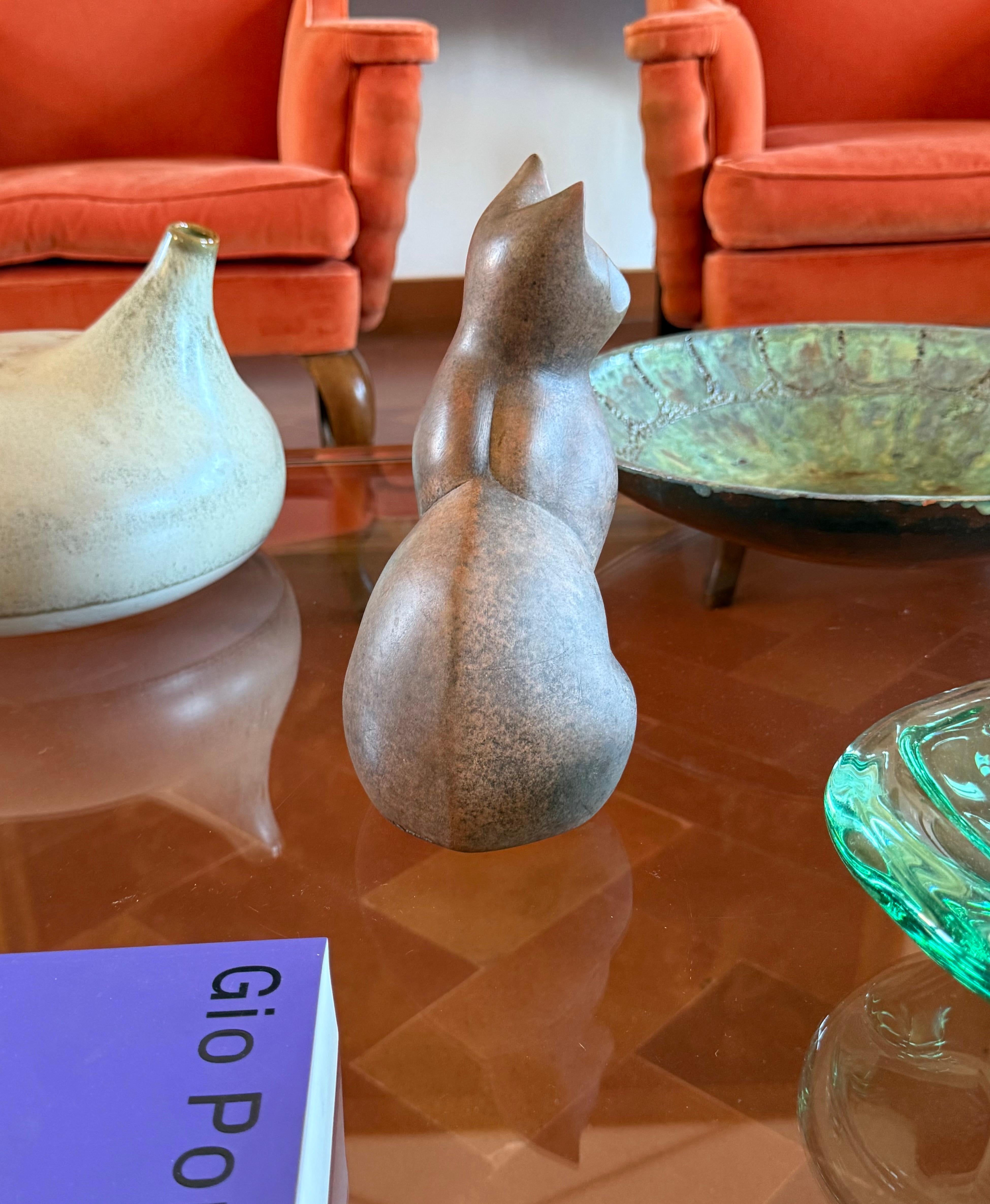 French Christian Pradier, cubist ceramic cat sculpture, France 1980s en vente